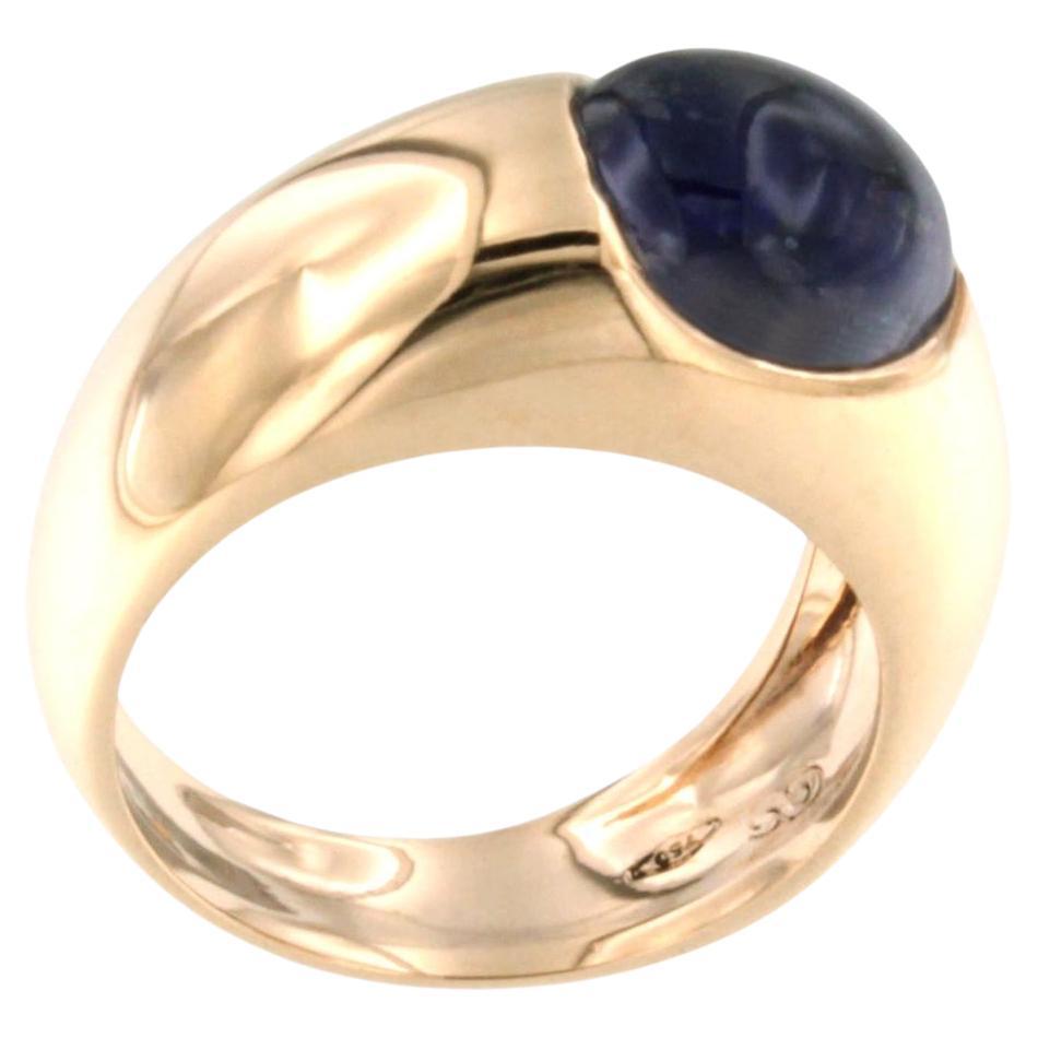 18 Kt Rose Gold with Iolite Stone Cabochon Cut Modern and Elegant Timeless Ring