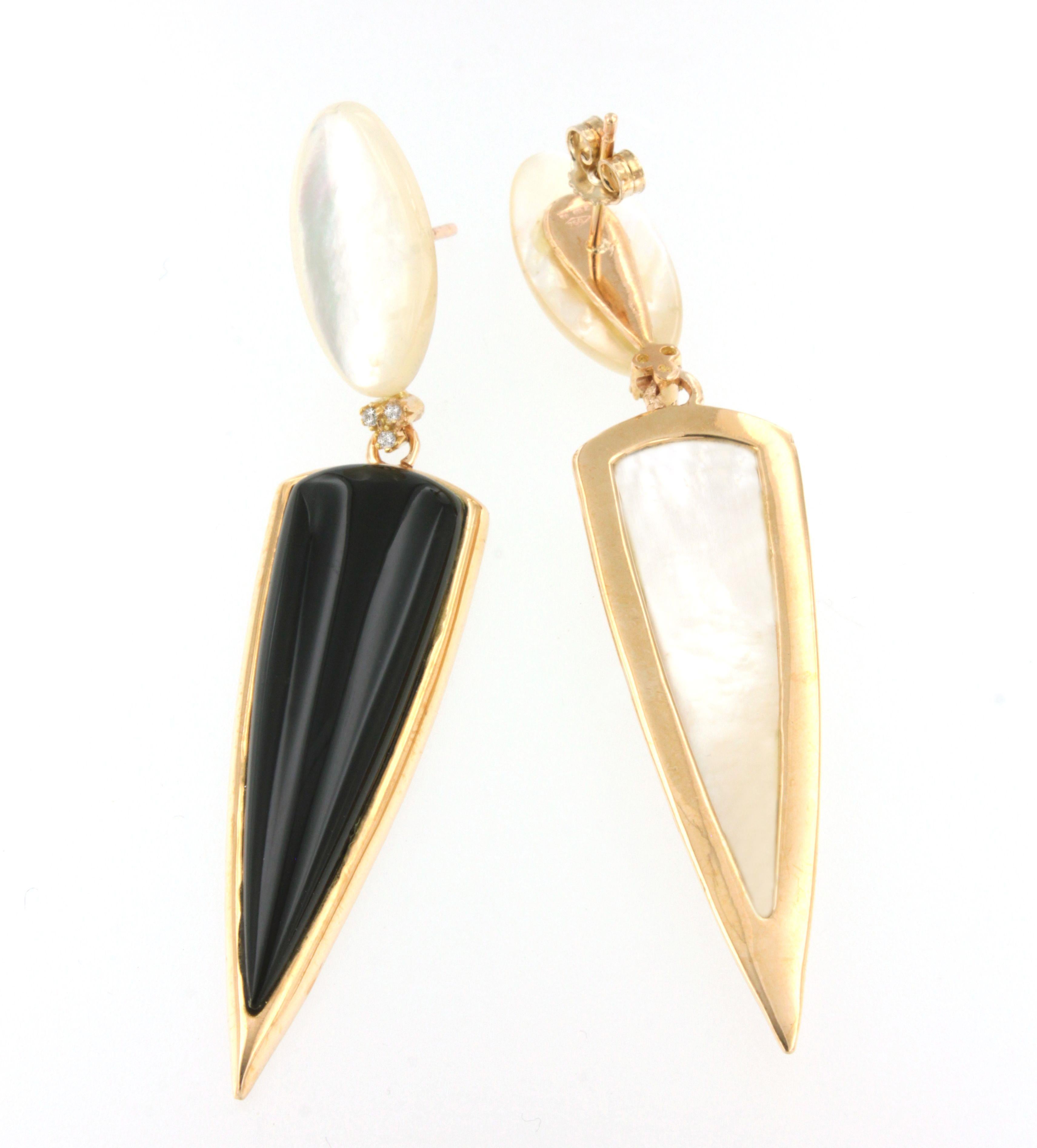 Mixed Cut 18 Kt Rose Gold with Mother of Pearl Onyx and White Diamonds Earrings For Sale