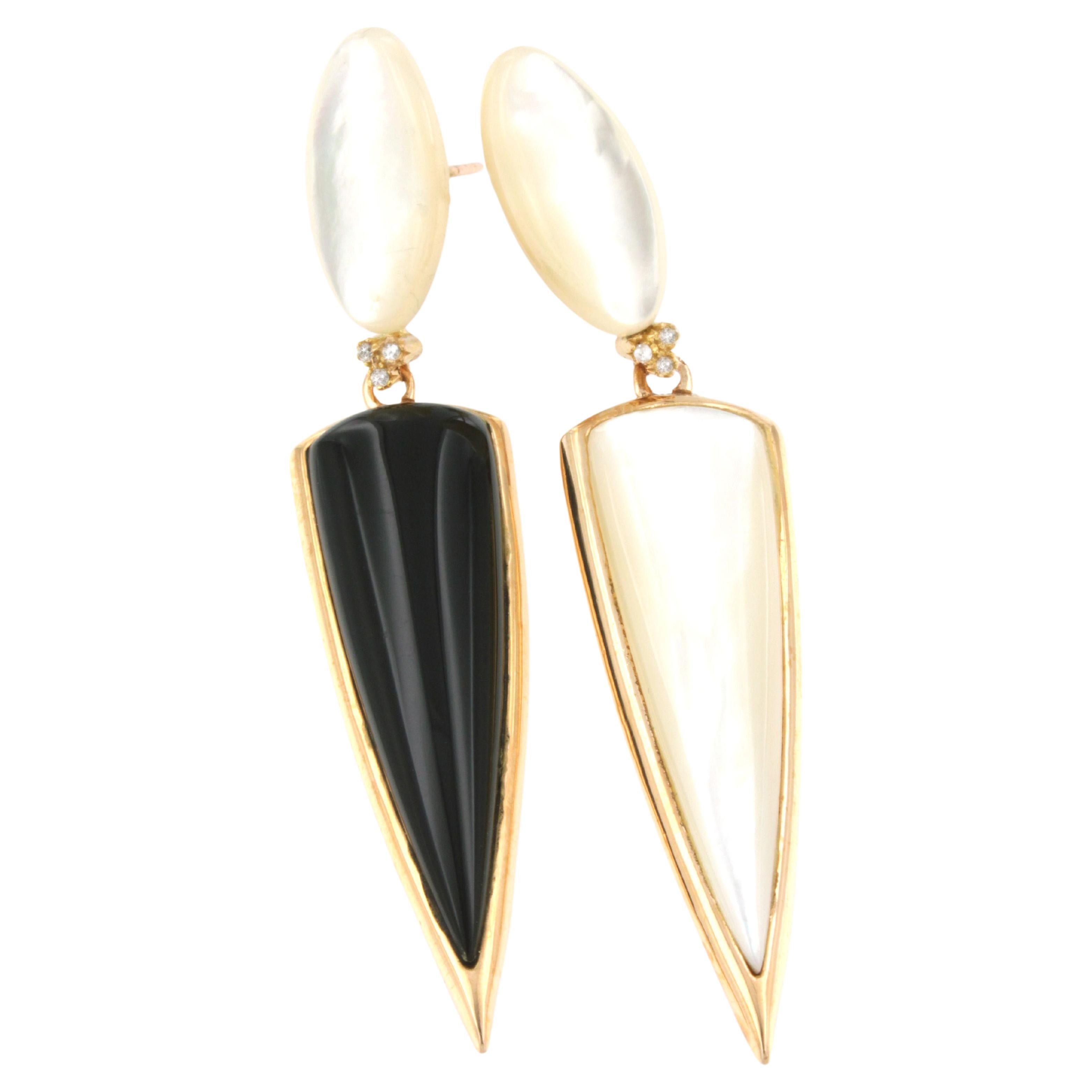 18 Kt Rose Gold with Mother of Pearl Onyx and White Diamonds Earrings For Sale
