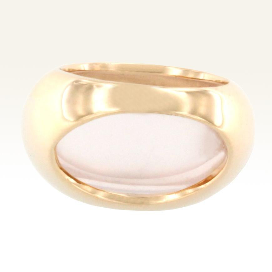 Women's or Men's 18 Karat Rose Gold with Pink Quartz and White Diamond Ring For Sale