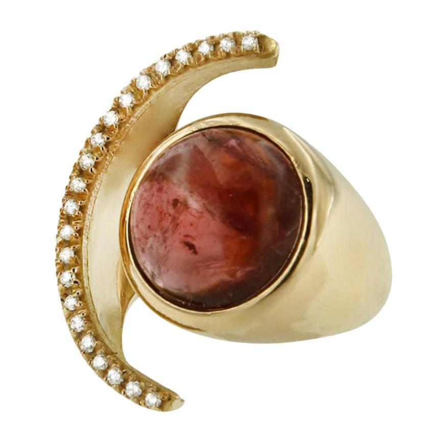 18 Kt Rose Gold with Pink Tourmaline and White Diamond Modern Cocktail  Ring For Sale