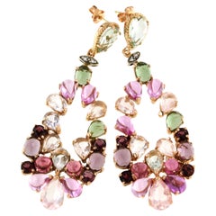 Orecchini in oro rosa 18 Kt con quarzo e tormalina e diamanti Made in Italy