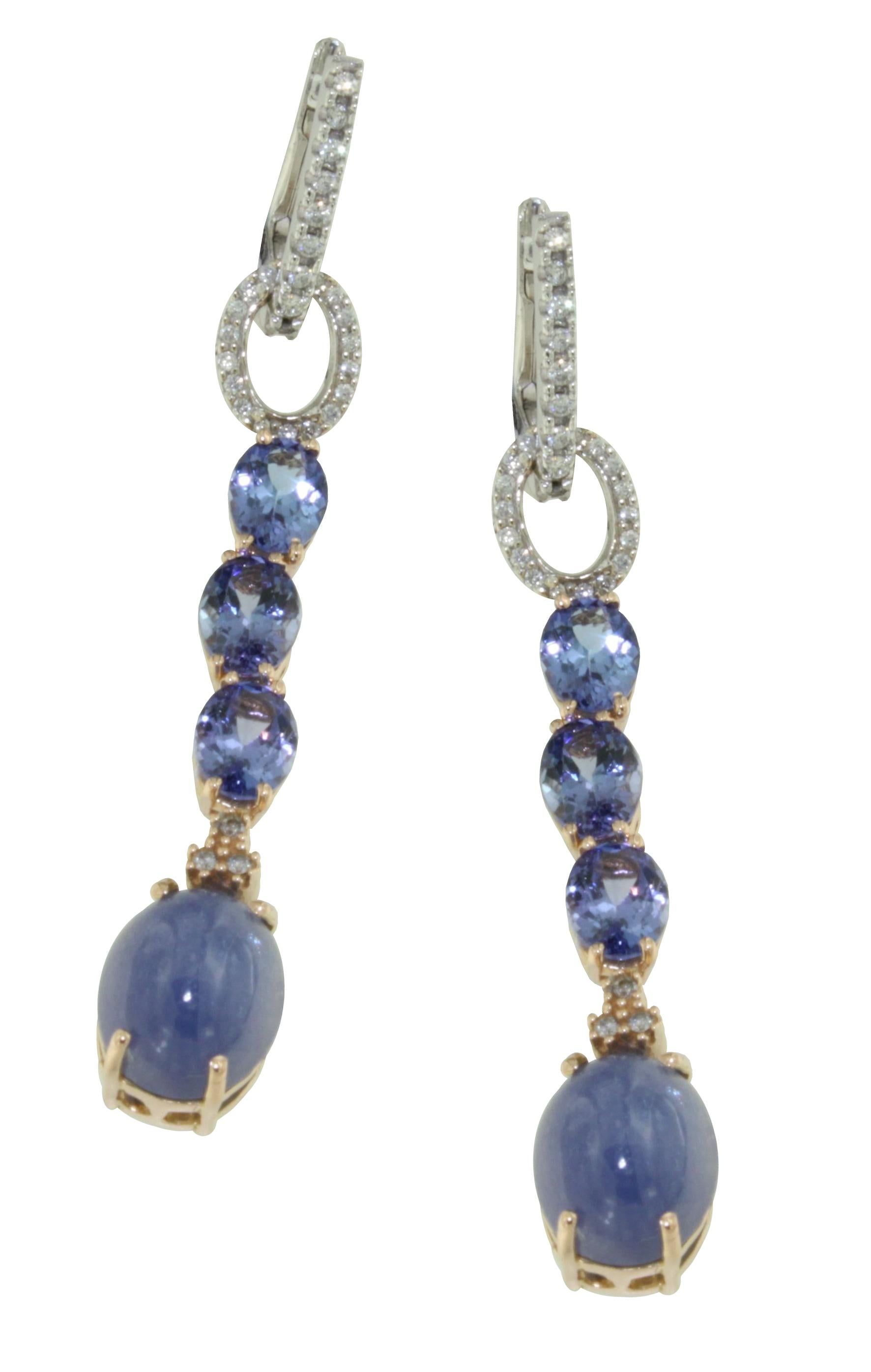 Moderno Orecchini Elegnat Contemporanei in oro rosa bianco 18 Kt con tanzanite e diamanti in vendita