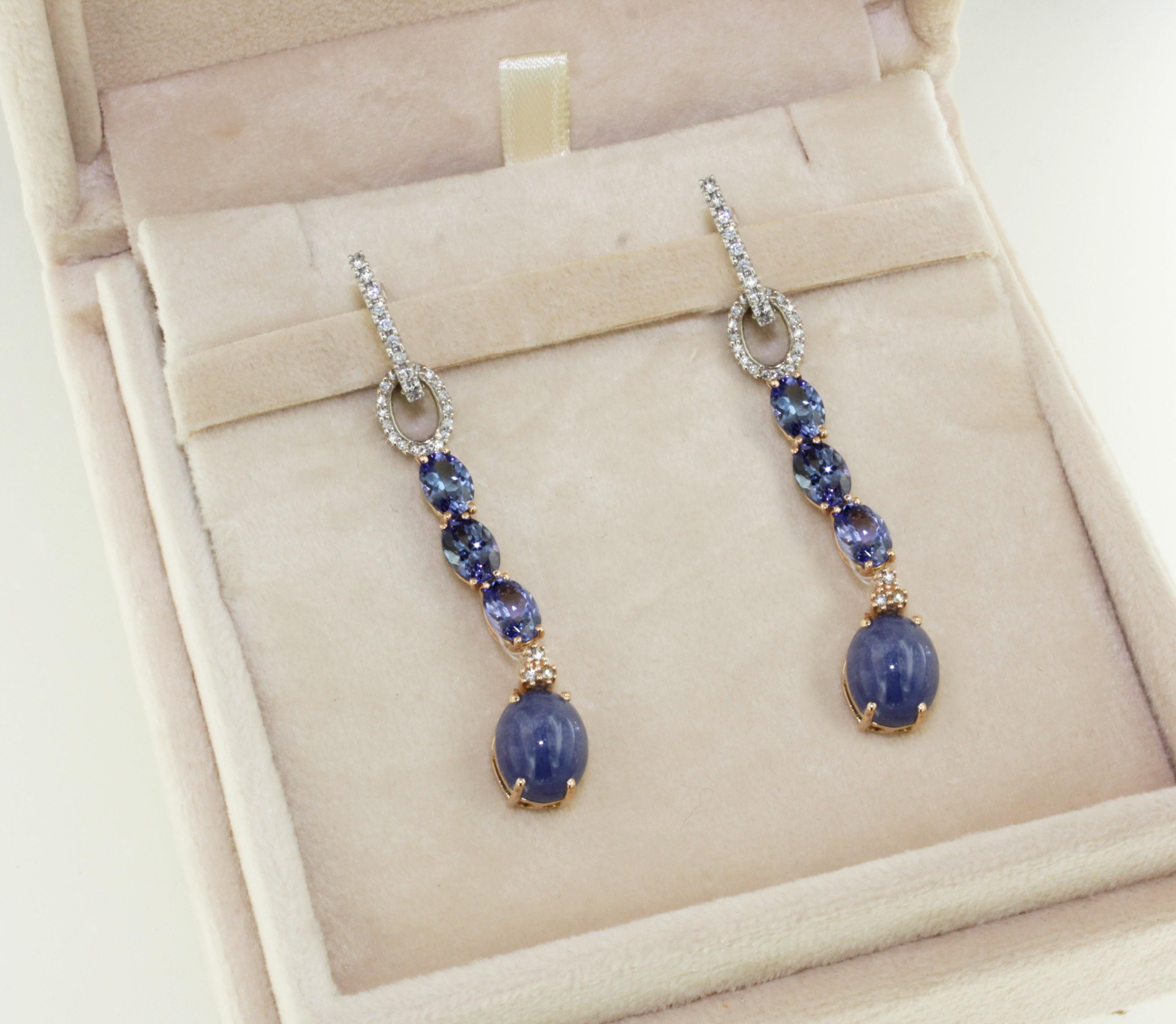 Orecchini Elegnat Contemporanei in oro rosa bianco 18 Kt con tanzanite e diamanti In condizioni Nuovo in vendita a GALLARATE, IT