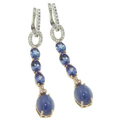 18 Kt Rose White Gold With Tanzanite And Diamonds Elegnat Contemporaney Earrings