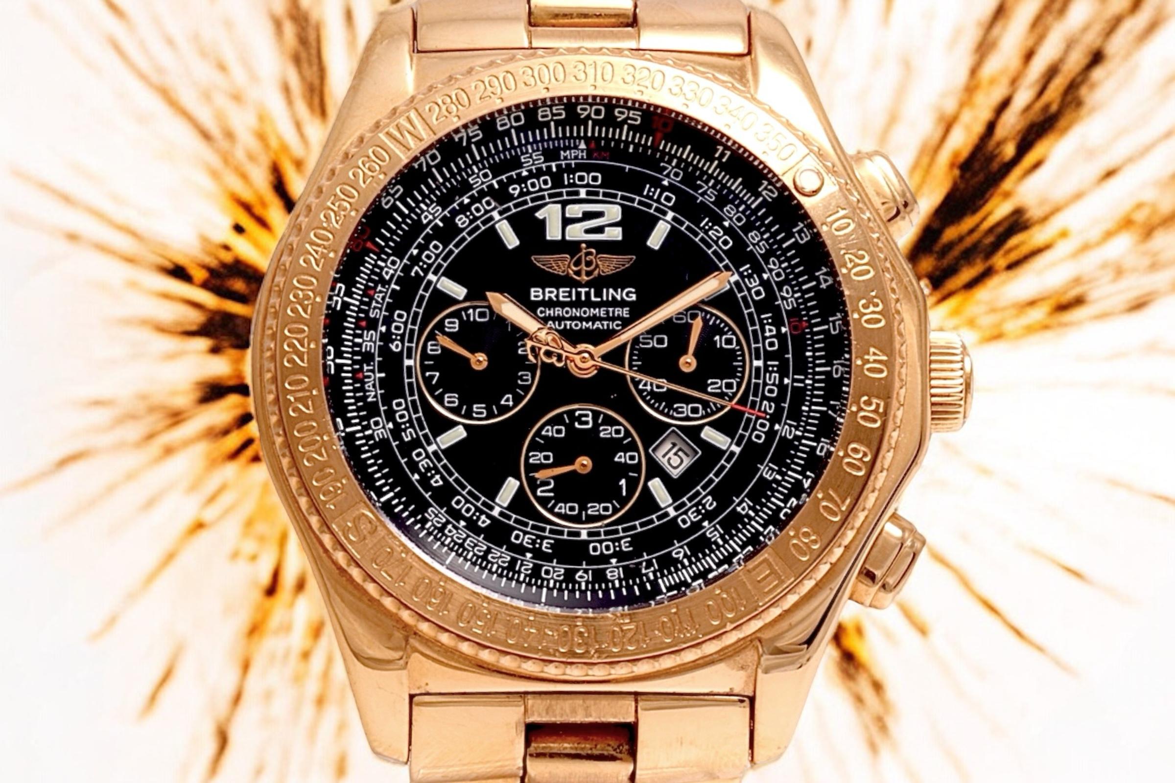 18 Kt Solid Full Gold Breitling B2 with Box & Papers  For Sale 7