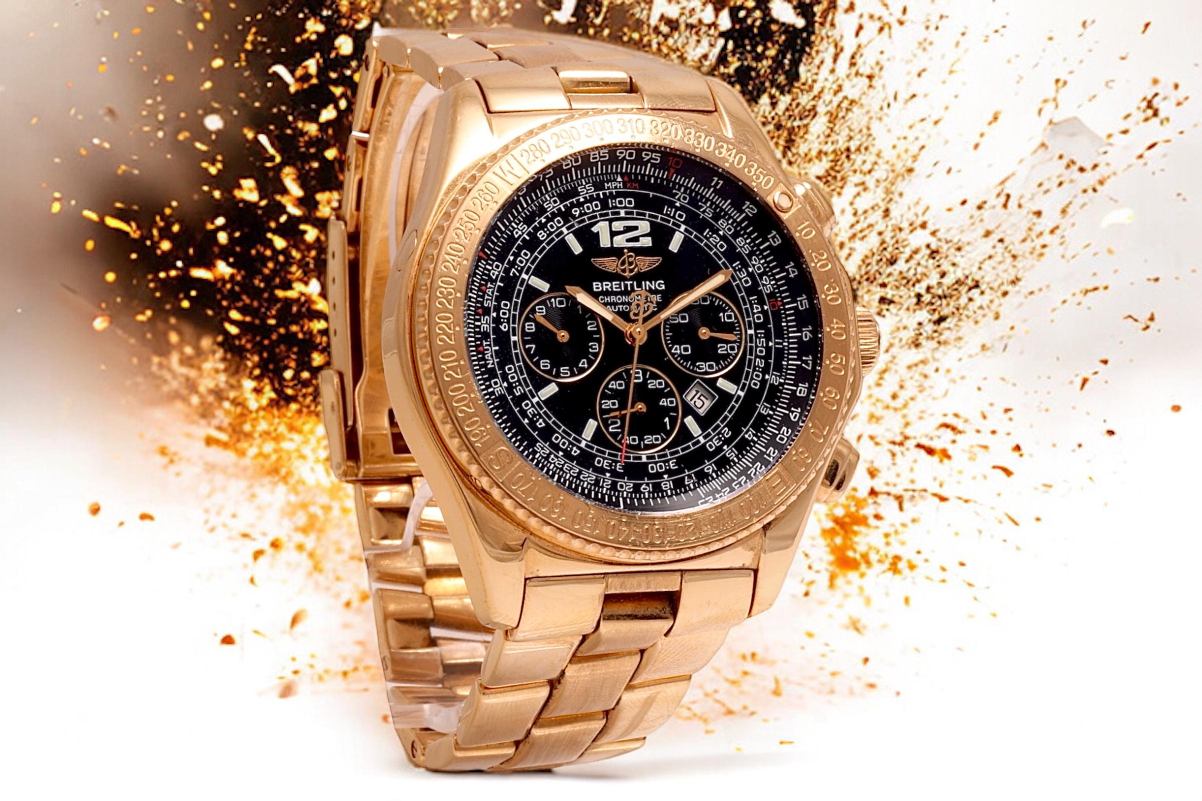 18 Kt Solid Full Gold Breitling B2 with Box & Papers For Sale 8
