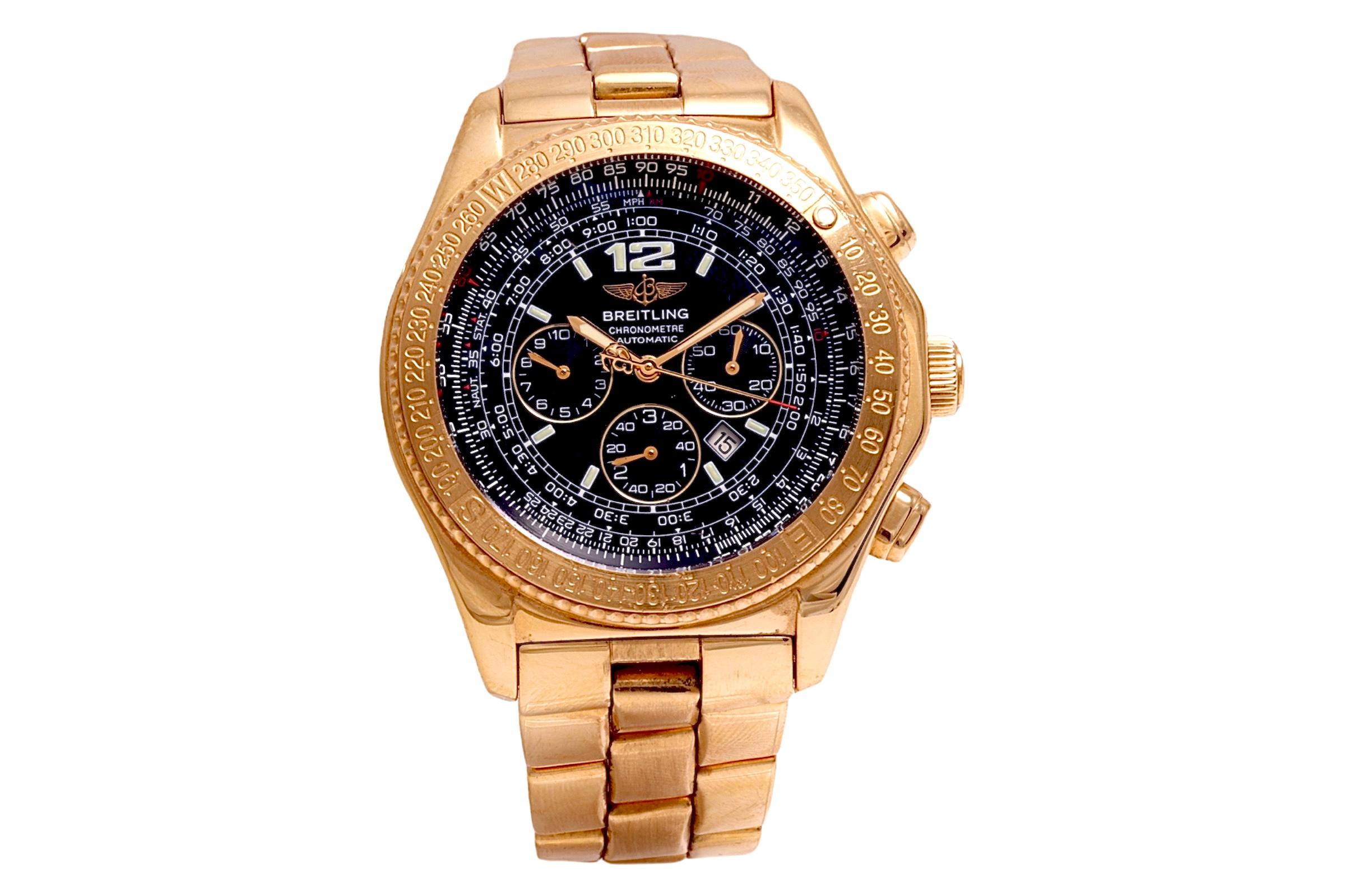 18 Kt Solid Full Gold Breitling B2 with Box & Papers  Ref.K42362.1

Weight : 257.8 Gram

18 Kt Solid Gold Breitling Strap , 19 Cm. Length