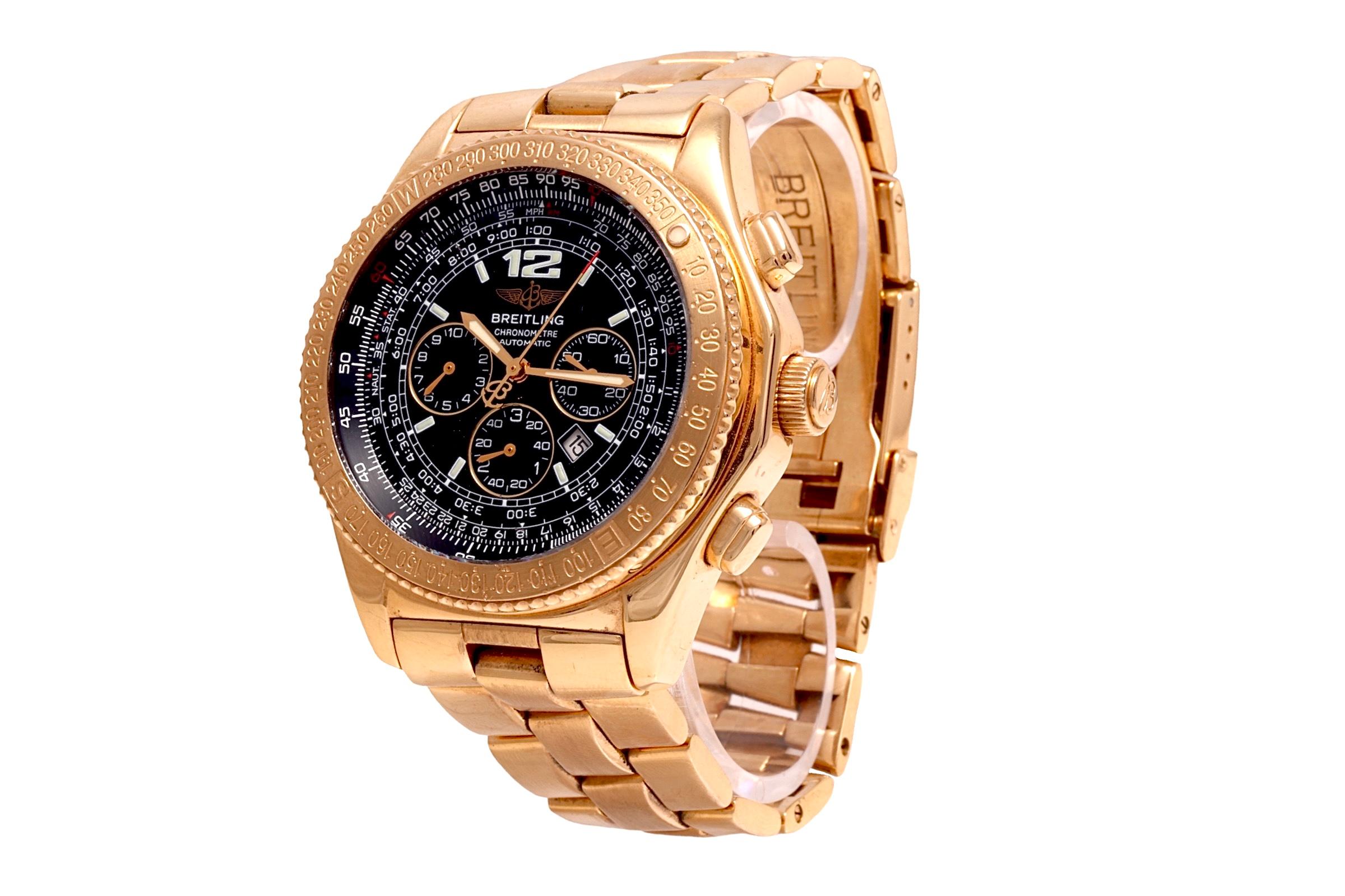 18 Kt Solid Full Gold Breitling B2 with Box & Papers  In Excellent Condition For Sale In Antwerp, BE