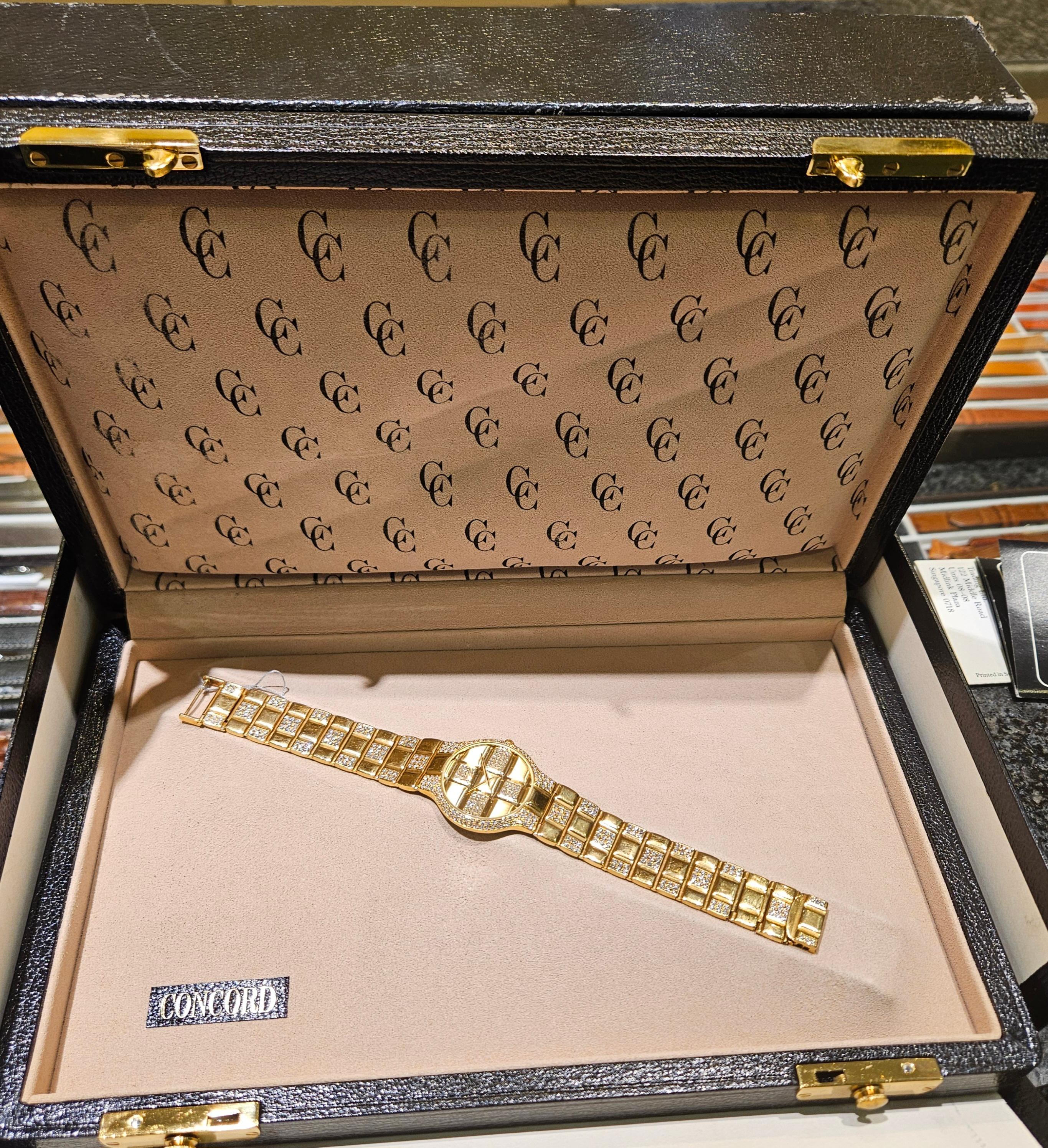 18 Kt Massiv Vollgold & Diamanten Concord Watch Armbanduhr Komplettset im Angebot 6