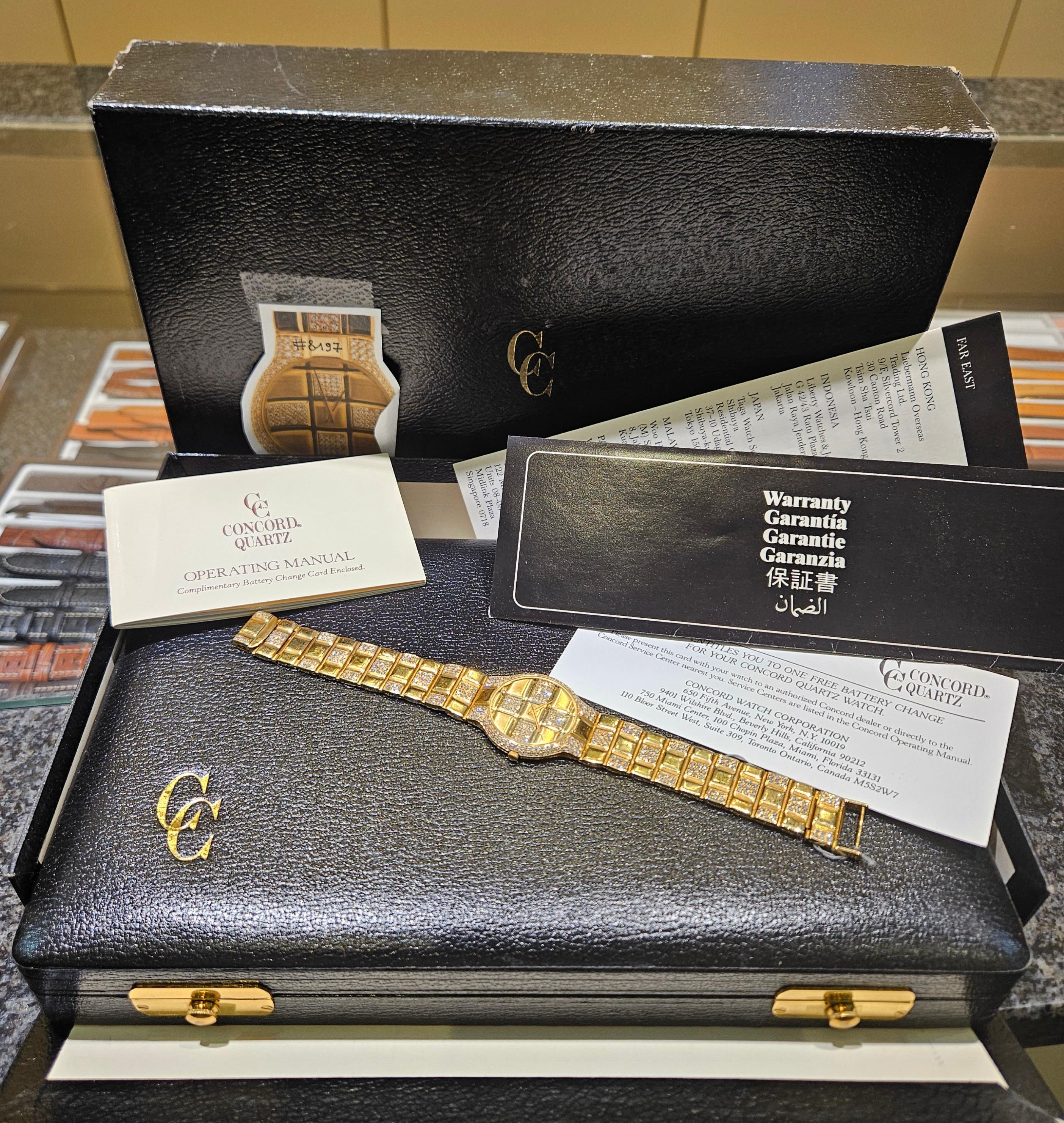 18 Kt Massiv Vollgold & Diamanten Concord Watch Armbanduhr Komplettset im Angebot 7