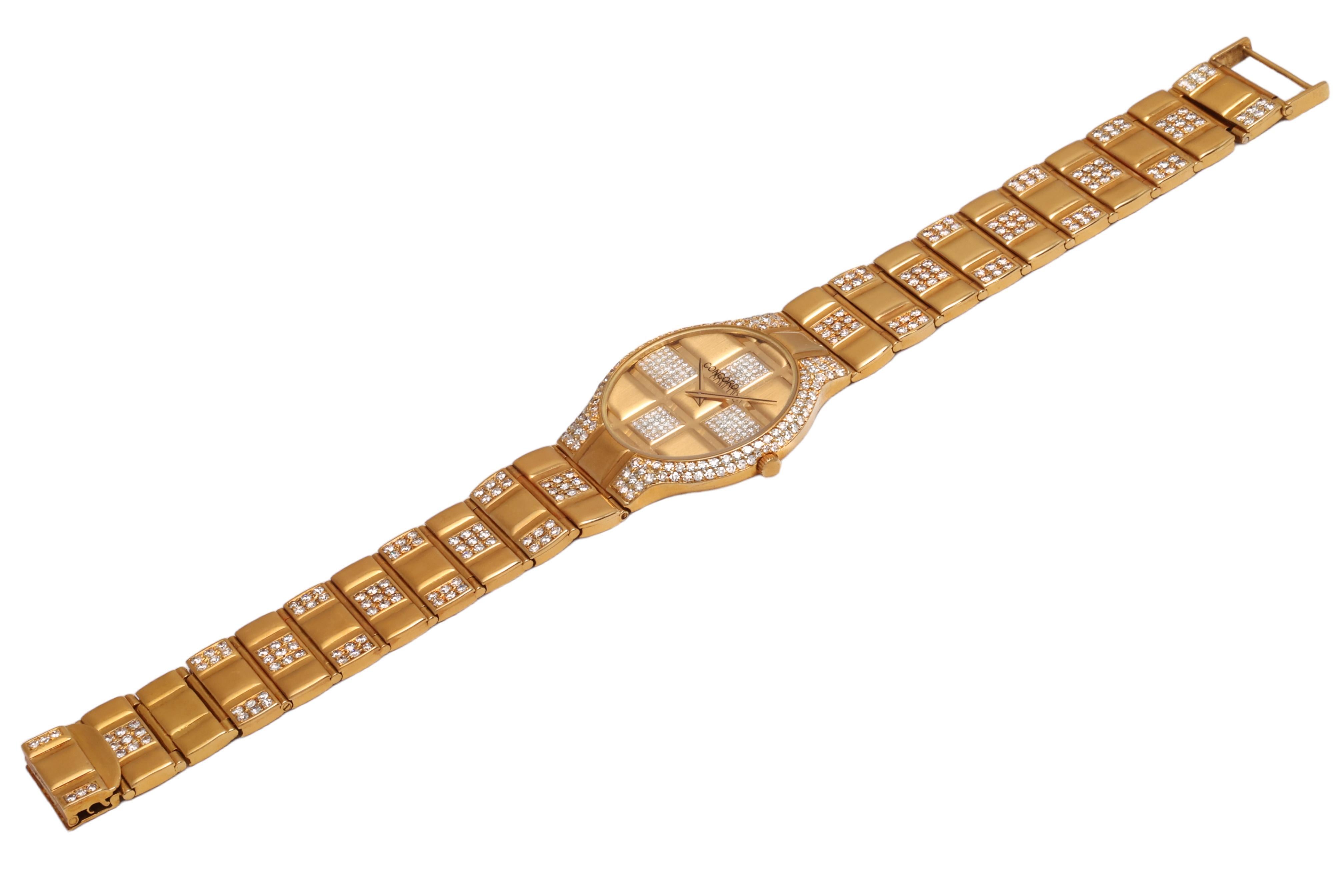 Women's or Men's 18 Kt Solid Full Gold & Diamonds Concord Wrist Watch Full Set For Sale