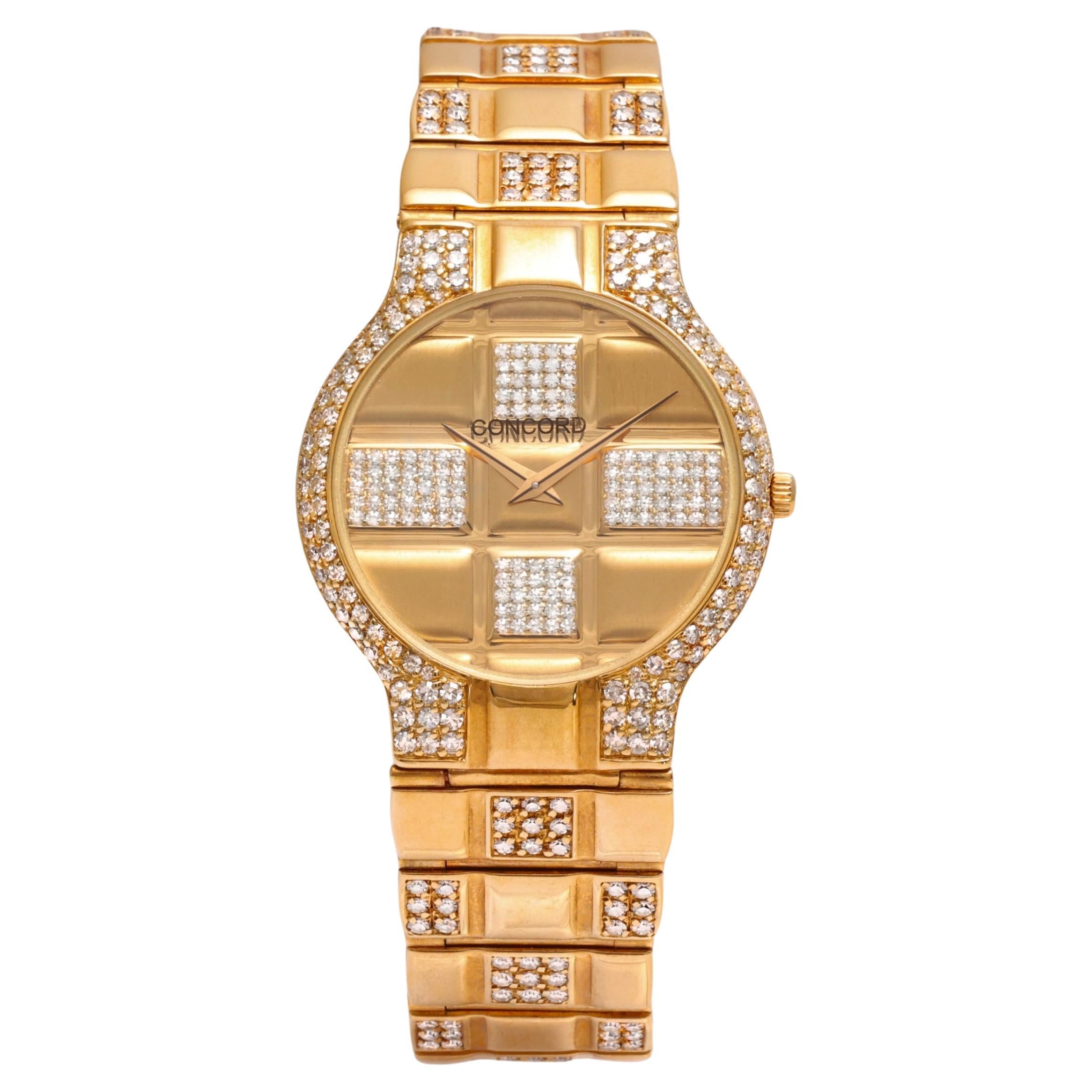 18 Kt Solid Full Gold & Diamonds Concord Wrist Watch Full Set