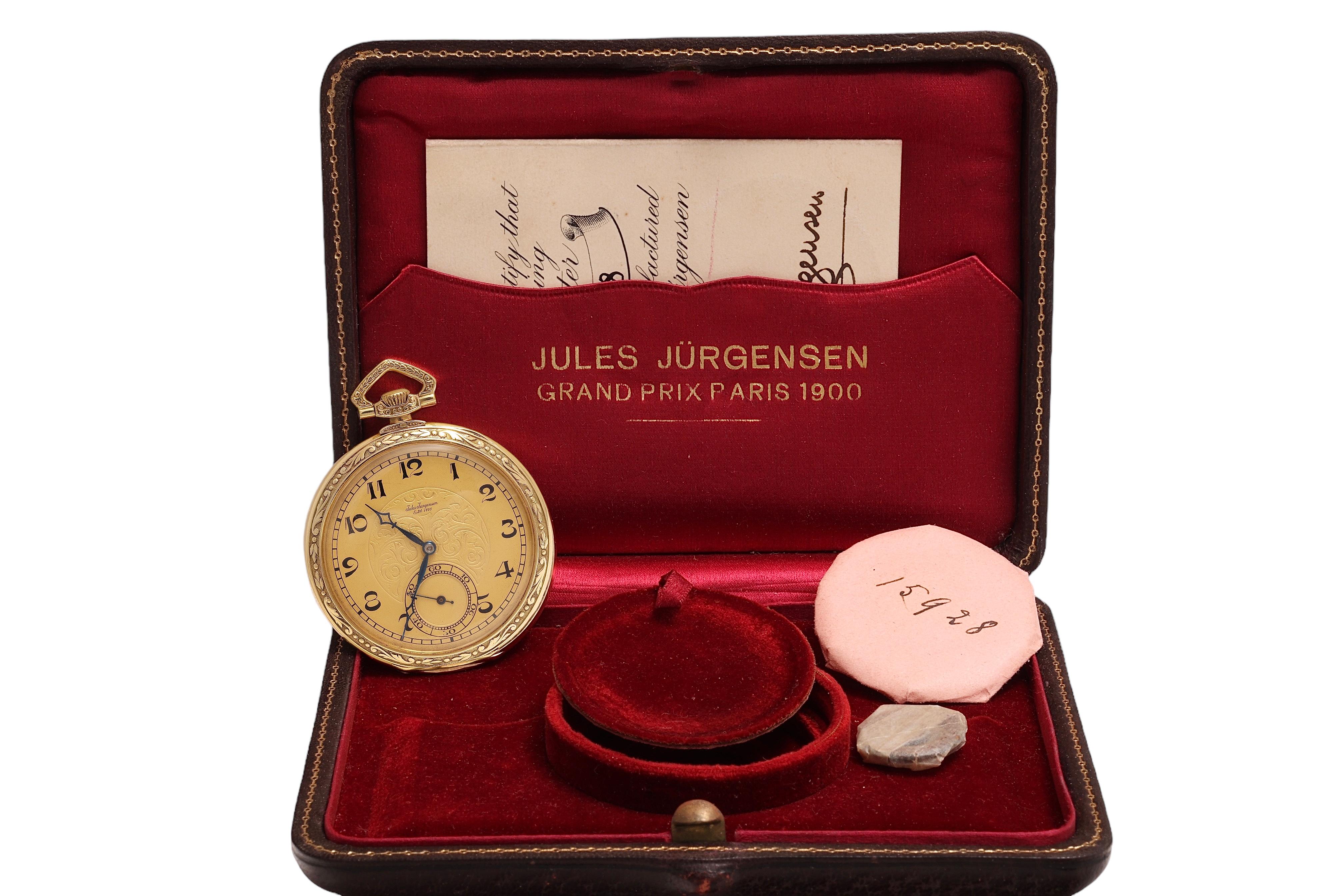 Montre de poche en or massif 18 ct Jules Jürgensen Copenhagen, boîte et papiers  en vente 9