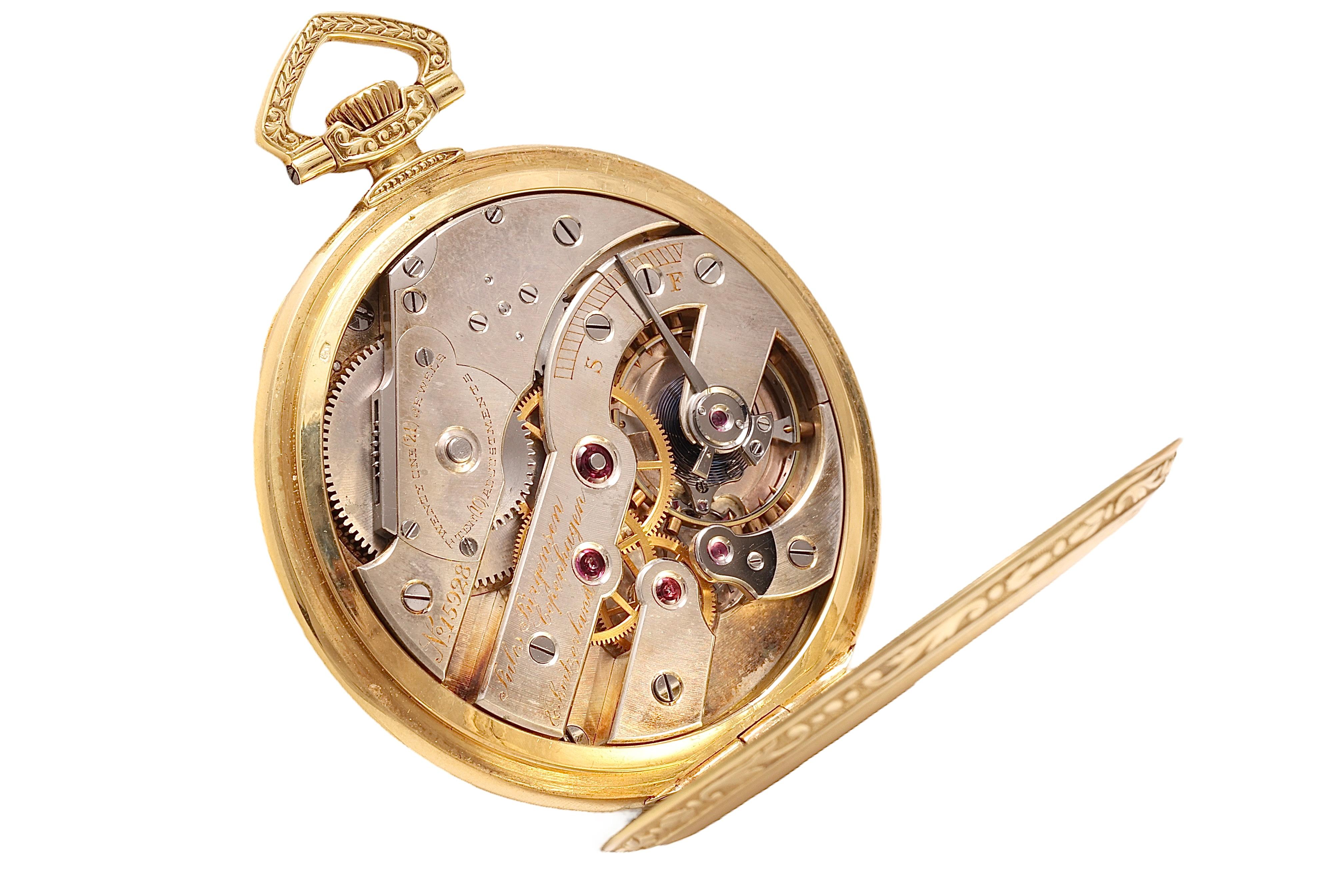 18 Kt Solid Gold Jules Jürgensen Copenhagen Pocket Watch, Box & Papers  In Excellent Condition For Sale In Antwerp, BE