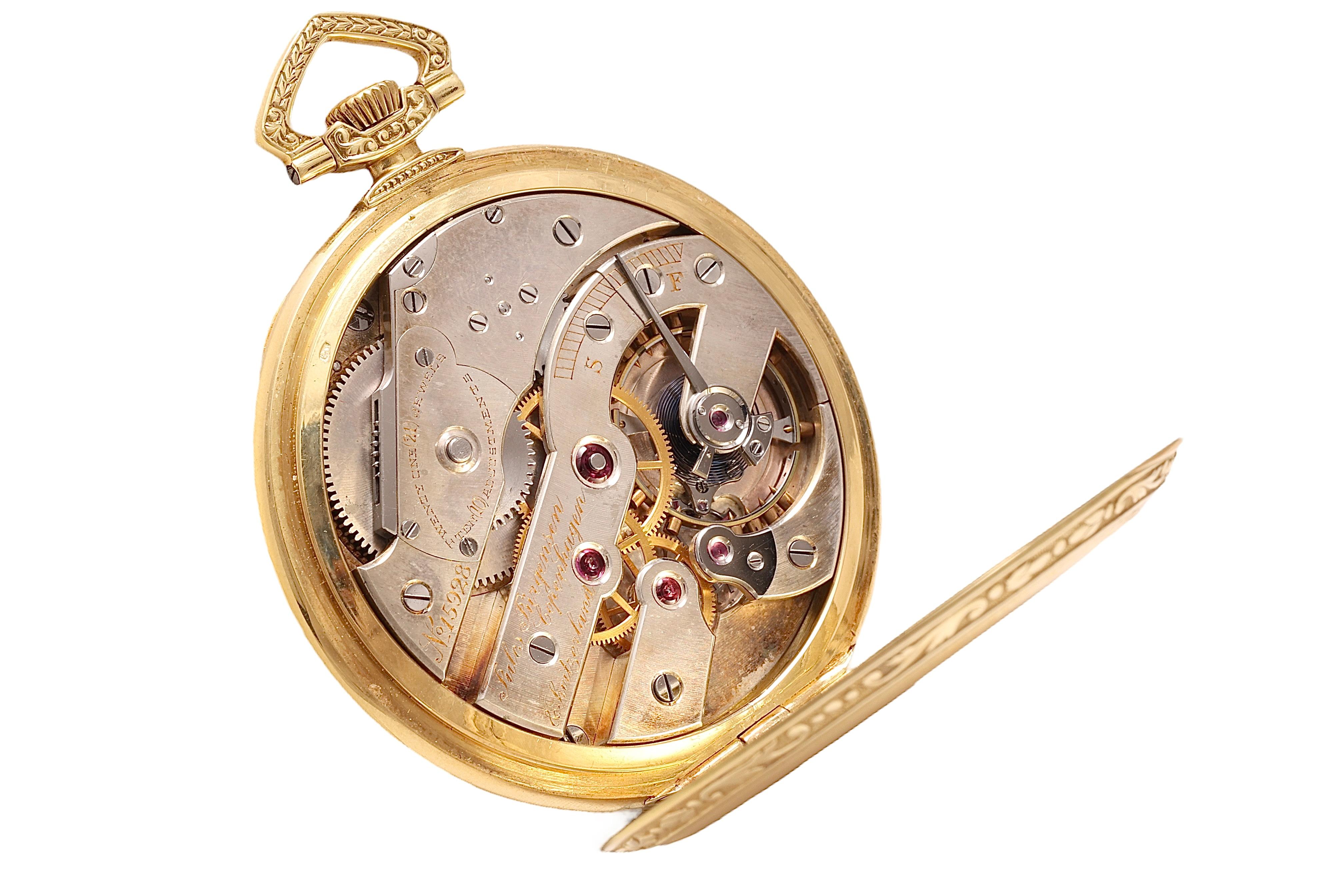 Reloj de bolsillo Jules Jürgensen Copenhagen de oro macizo de 18 quilates, caja y papeles en venta 2