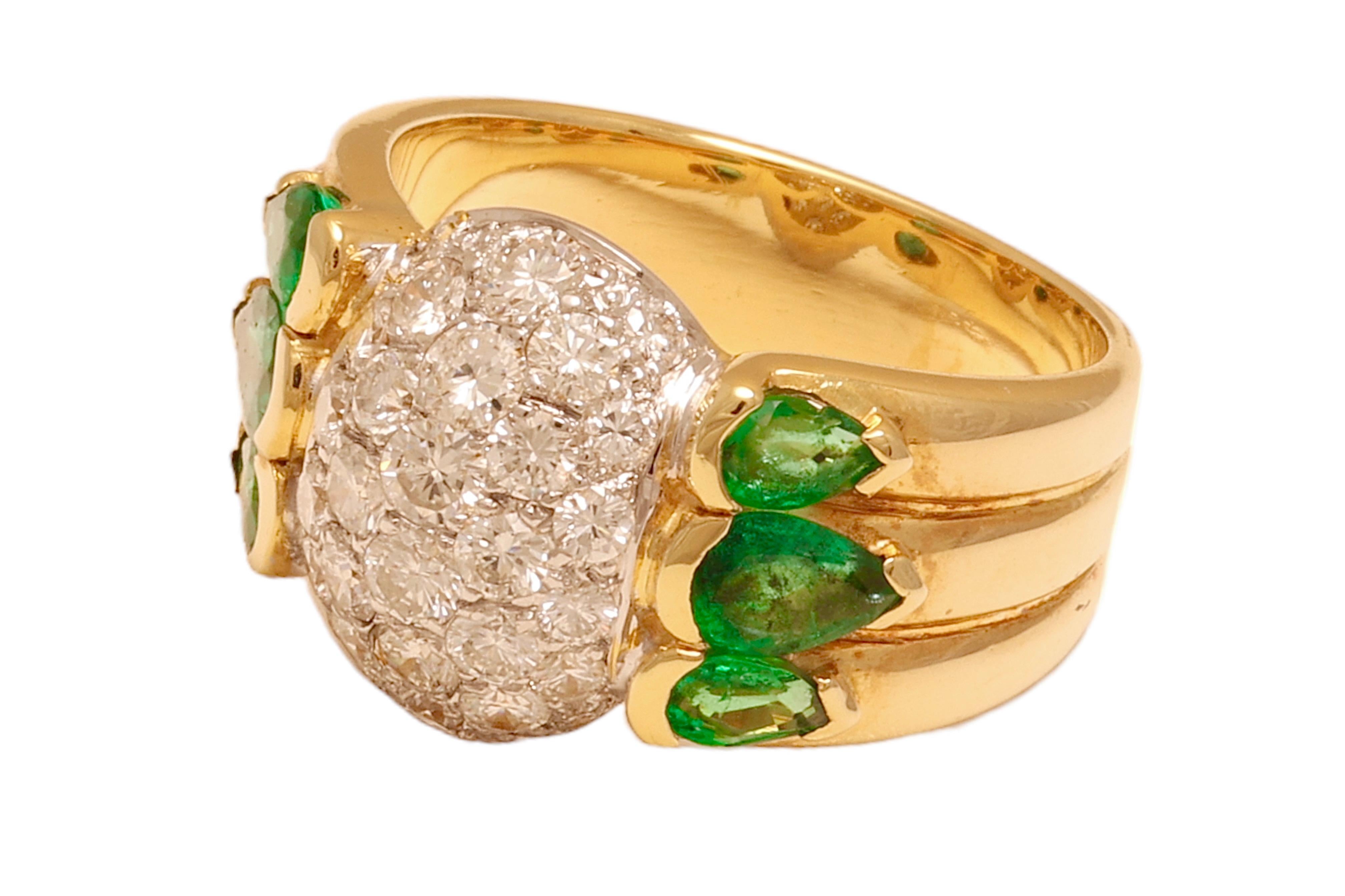 Artisan 18 kt. Solid Gold Ring with 2.36 ct. Diamonds and 2 ct. Emerald For Sale