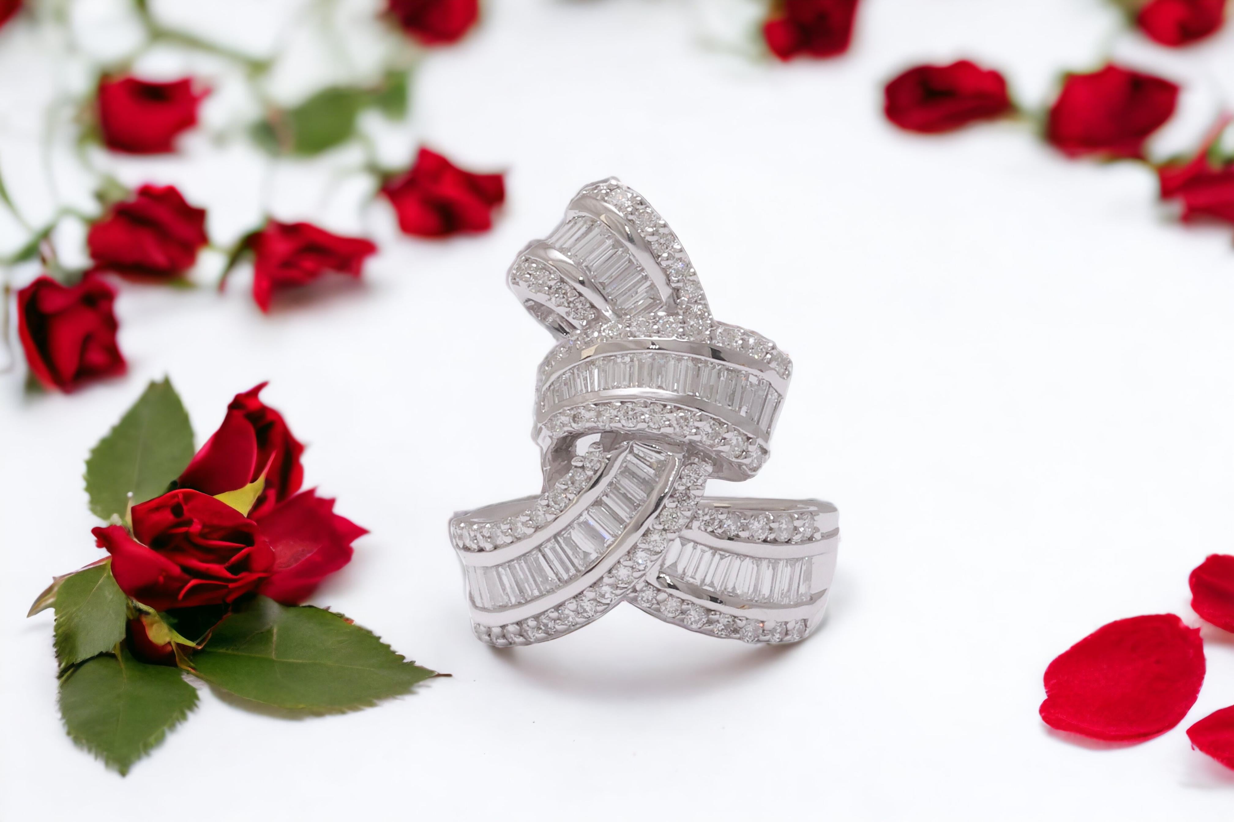 18 Kt Massiv Weißgold Baguette & Brillantschliff Diamantring im Angebot 6