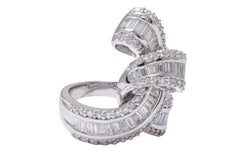 18 Kt Massiv Weißgold Baguette & Brillantschliff Diamantring