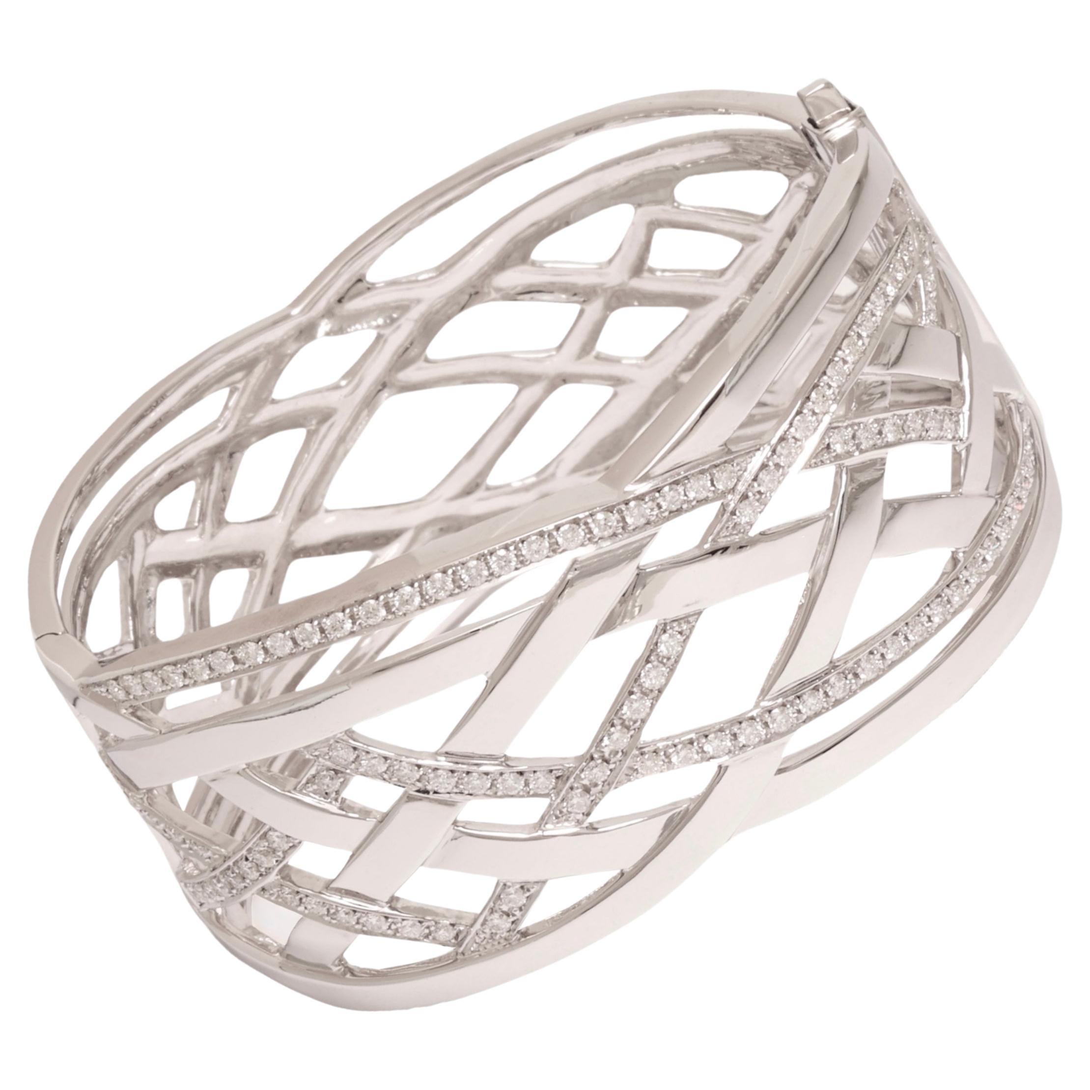 18 kt. Solid White Gold Cuff Bracelet Set with 1.83 ct. Diamonds For Sale