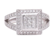 18 Kt Solid White Gold, Invisible Set Princess & Brilliant Cut Diamond Ring