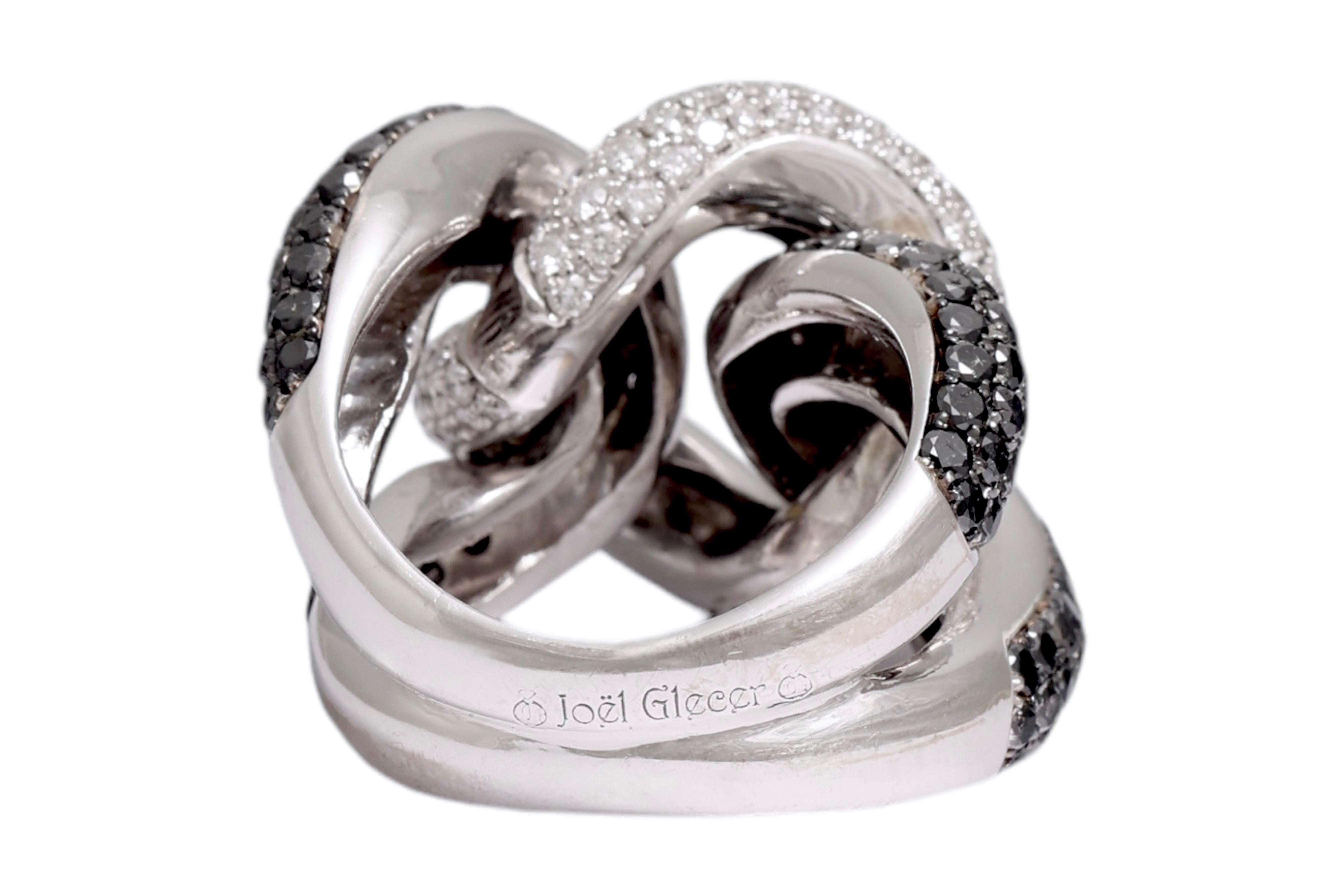 da uomo o donna Anello a nodo in oro bianco massiccio 18 Kt, 5,7 Ct. Diamanti in bianco e nero in vendita