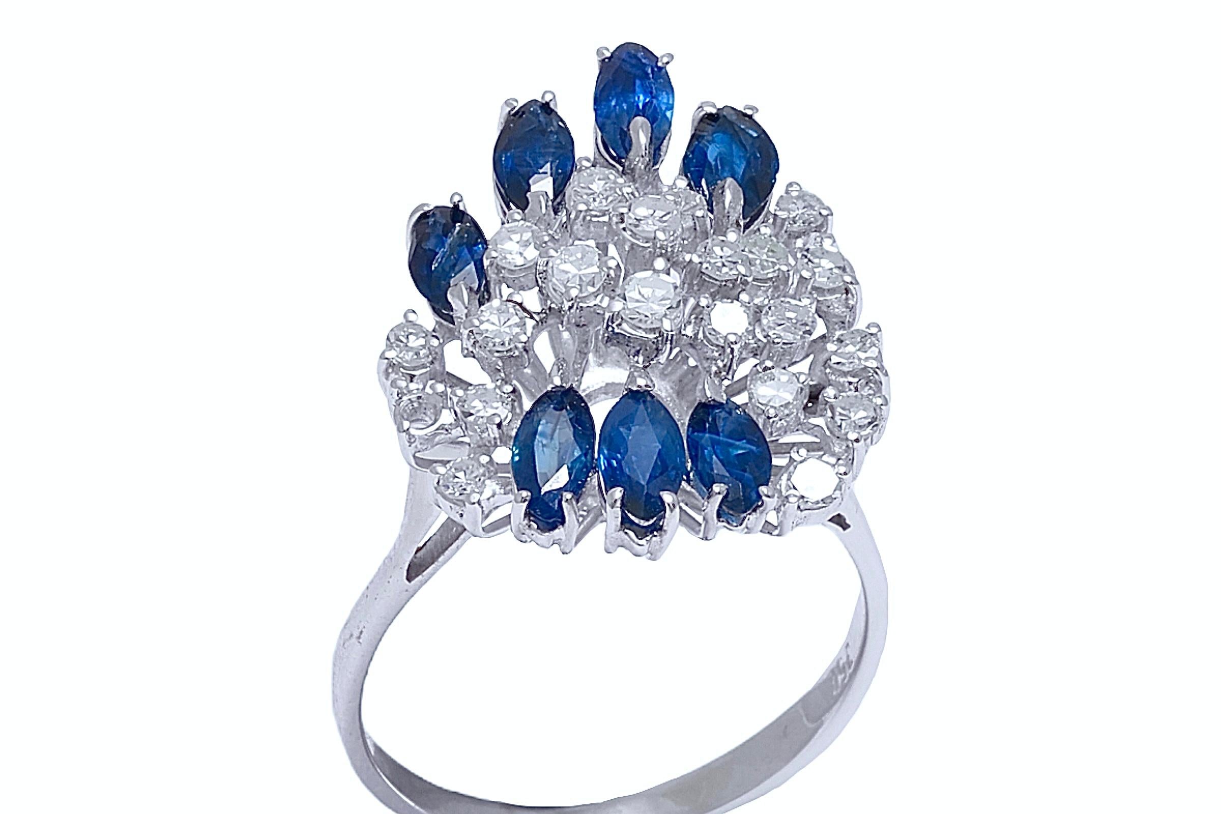 18 Karat massiver Weißgold Saphir- und Diamantring mit Saphir im Angebot 4