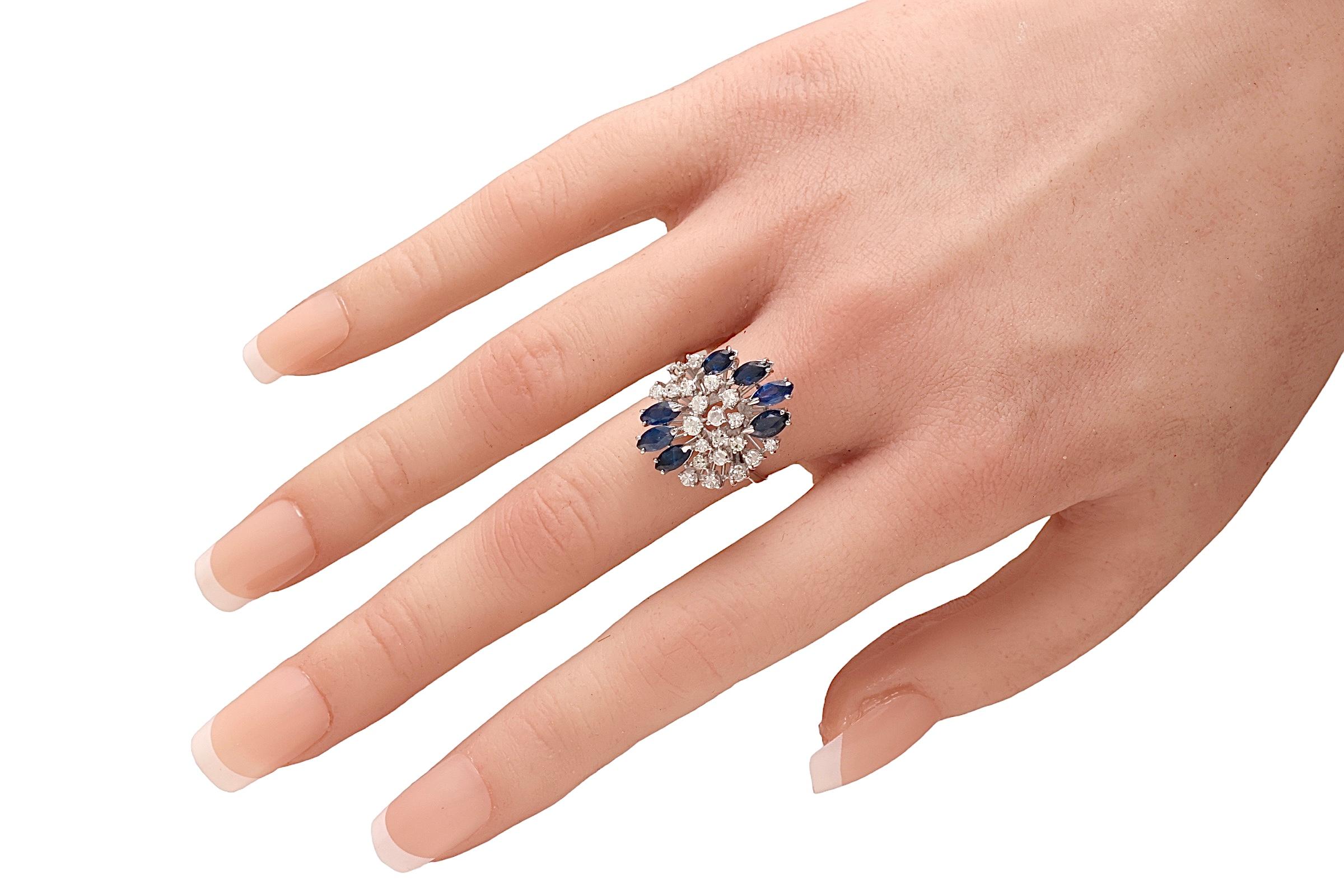 18 Karat massiver Weißgold Saphir- und Diamantring mit Saphir im Angebot 7