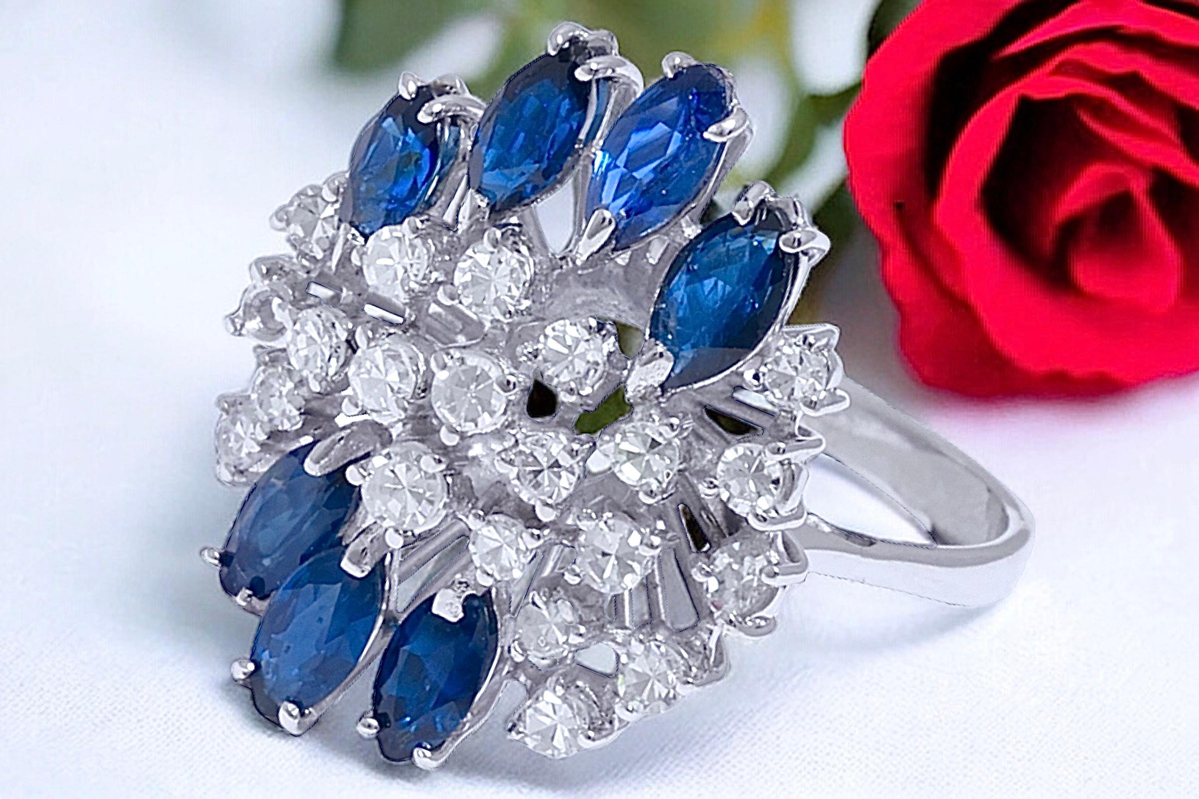 18 Karat massiver Weißgold Saphir- und Diamantring mit Saphir im Angebot 9