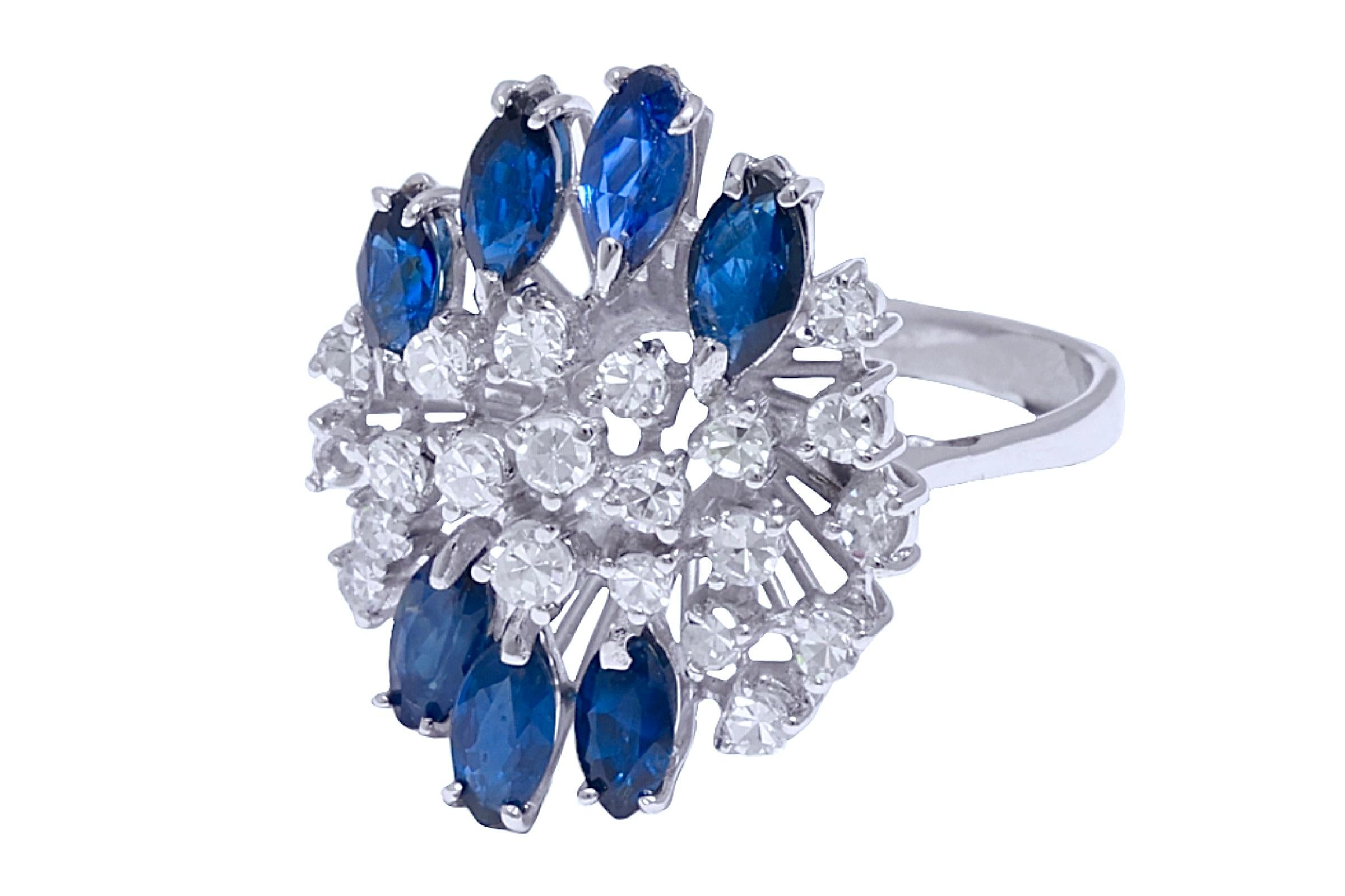 18 Karat massiver Weißgold Saphir- und Diamantring mit Saphir für Damen oder Herren im Angebot