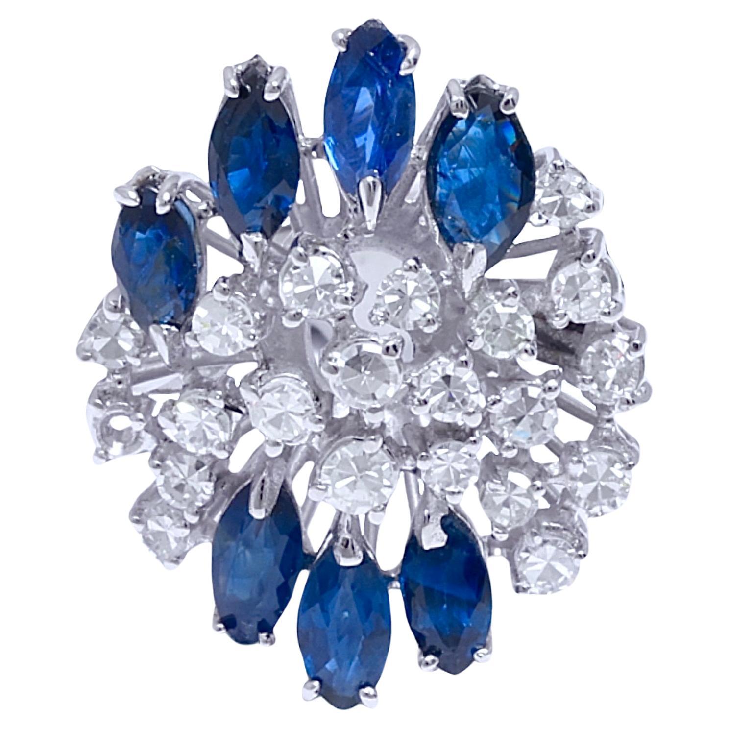 18 Kt Solid White Gold Sapphire & Diamond Ring