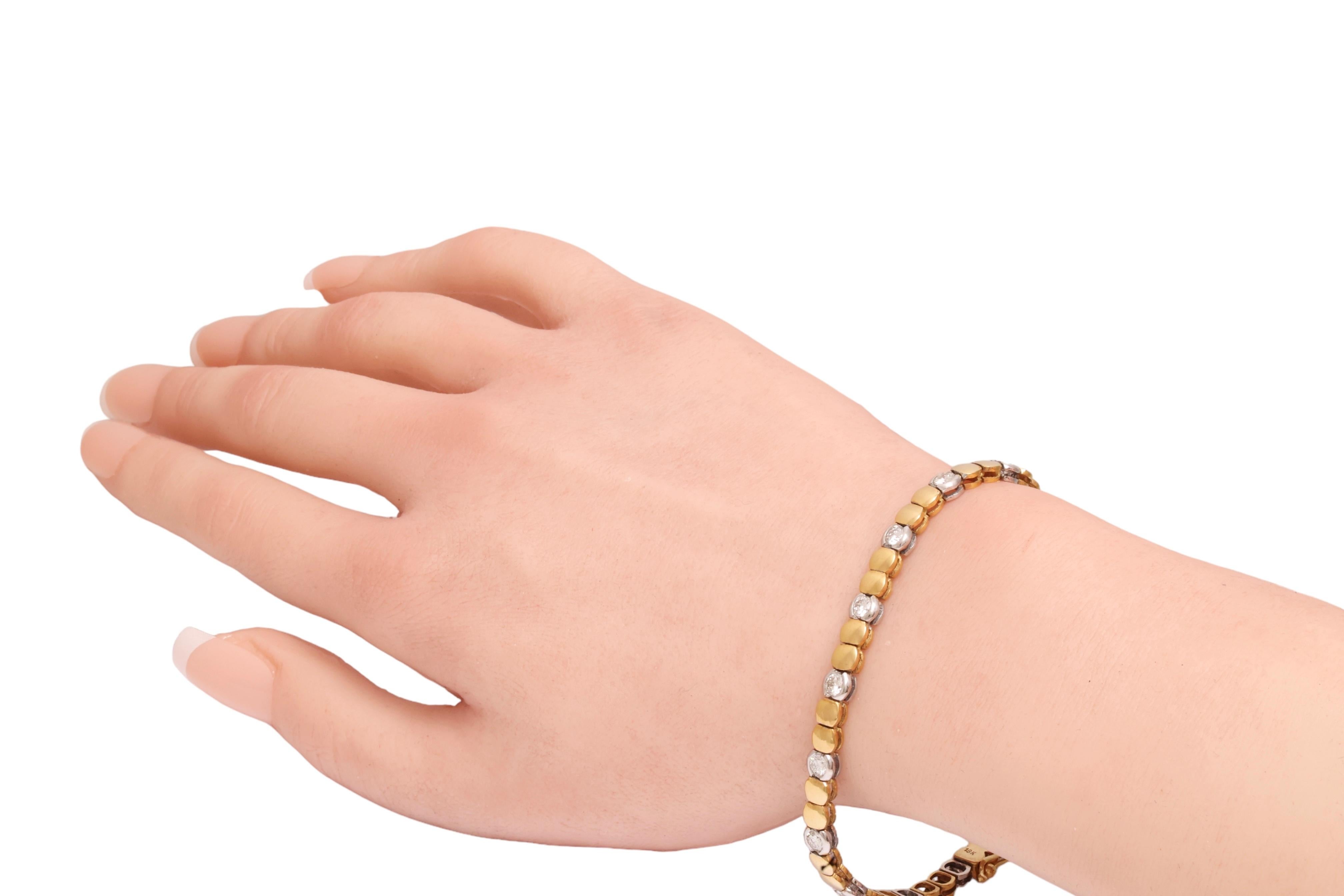 18 Kt. Solid White & Yellow Gold TENNIS BRACELET,  2 Cts Brilliant Cut Diamonds For Sale 8
