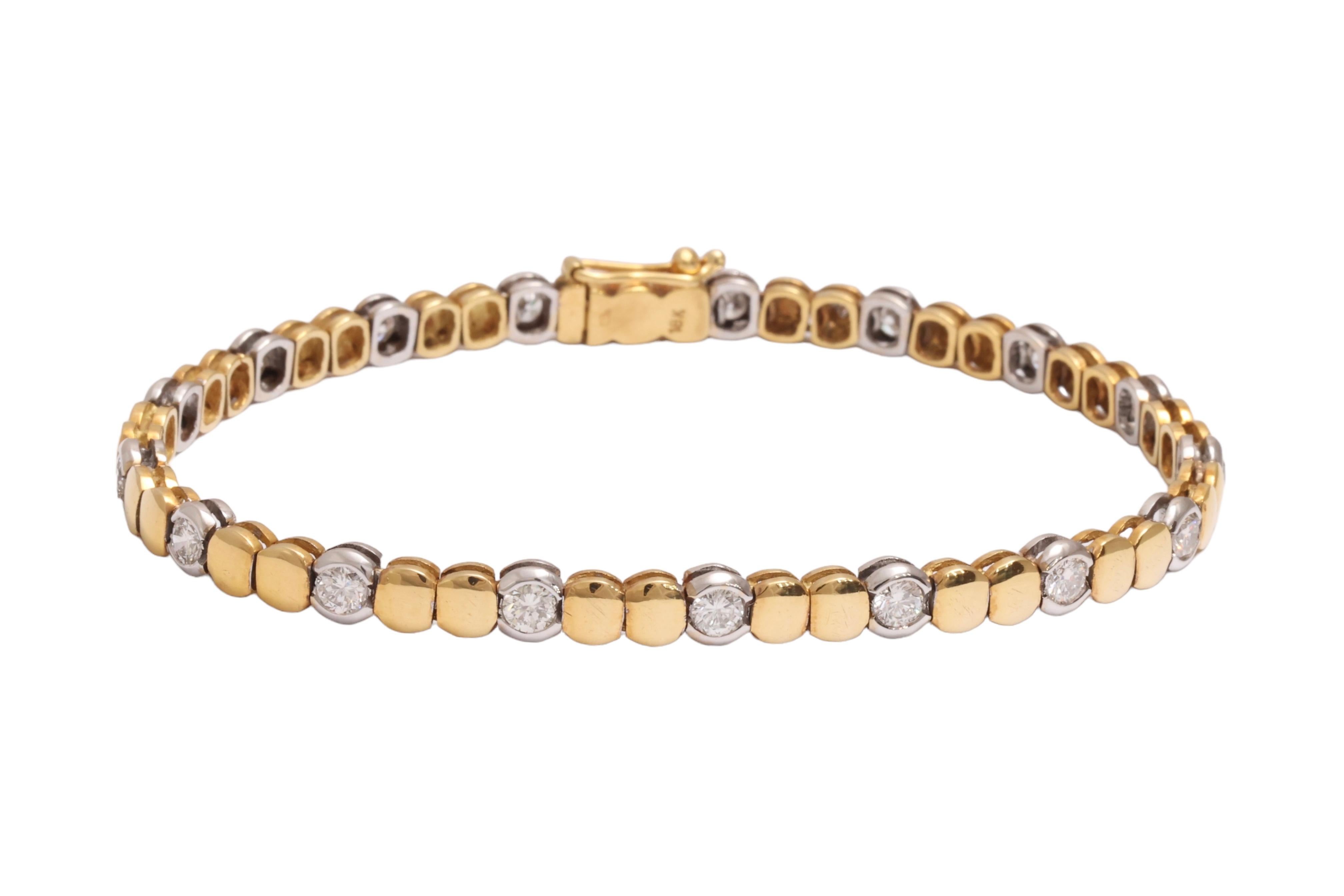 Modern 18 Kt. Solid White & Yellow Gold TENNIS BRACELET,  2 Cts Brilliant Cut Diamonds For Sale
