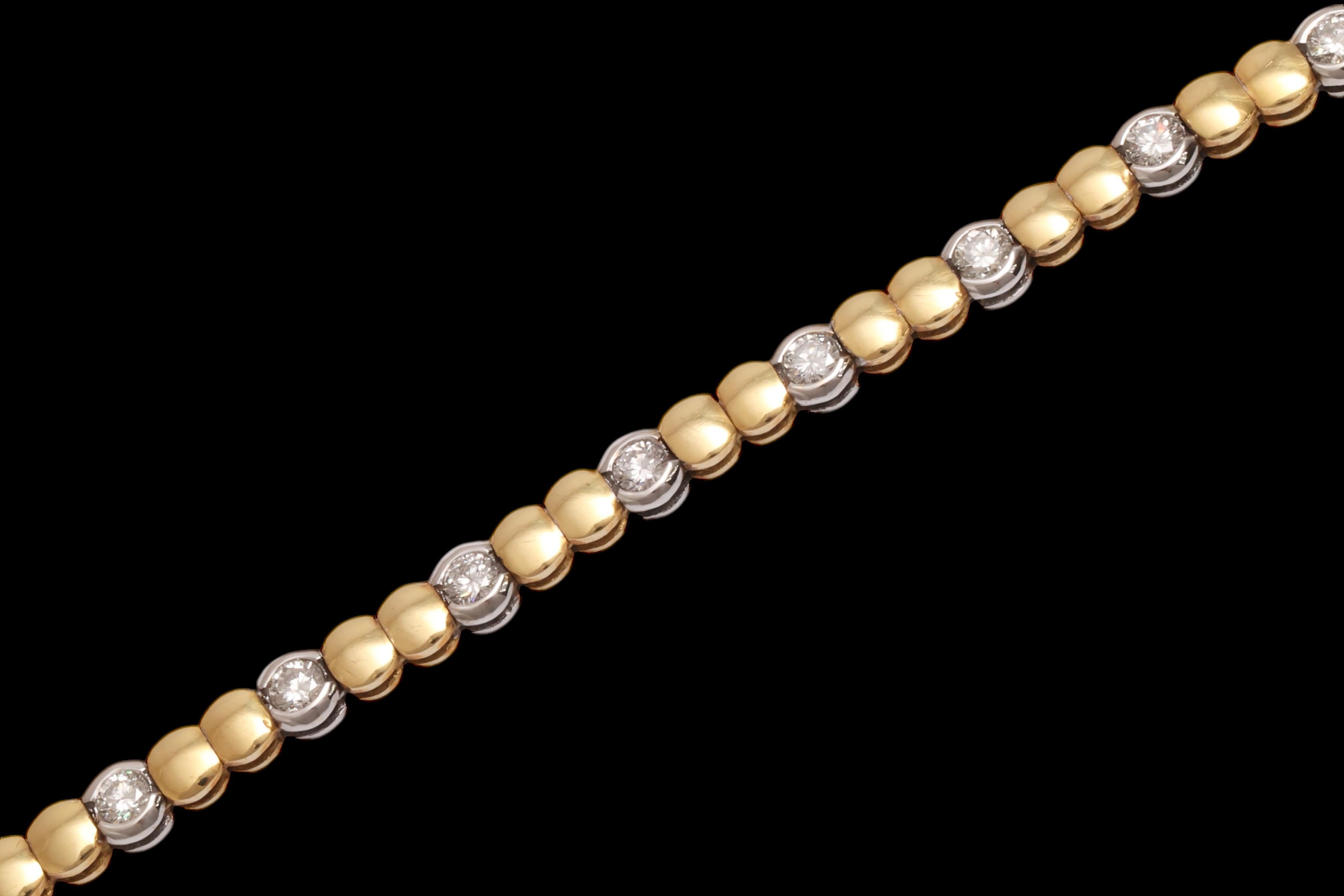 Women's or Men's 18 Kt. Solid White & Yellow Gold TENNIS BRACELET,  2 Cts Brilliant Cut Diamonds For Sale