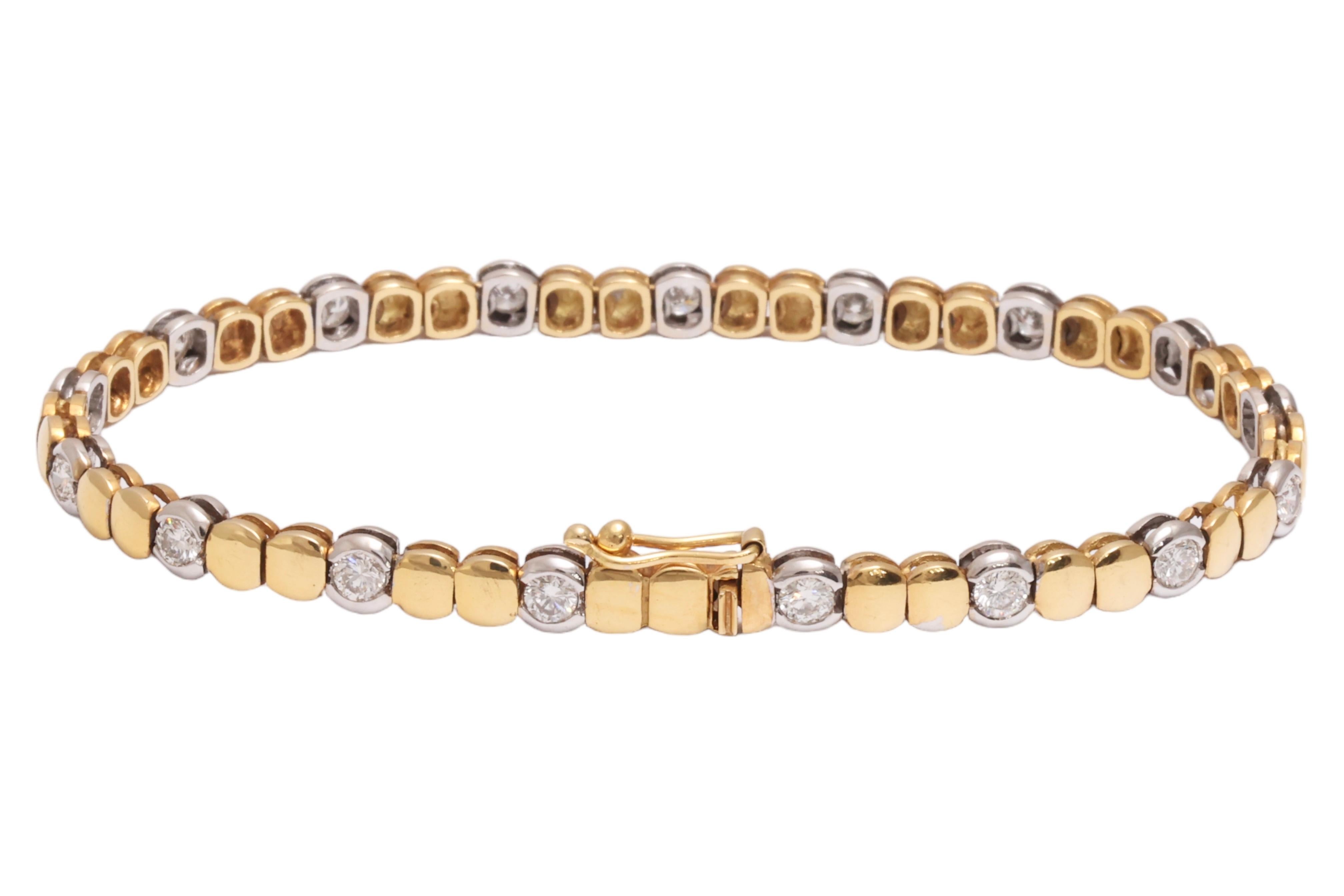 18 Kt. Solid White & Yellow Gold TENNIS BRACELET,  2 Cts Brilliant Cut Diamonds For Sale 1