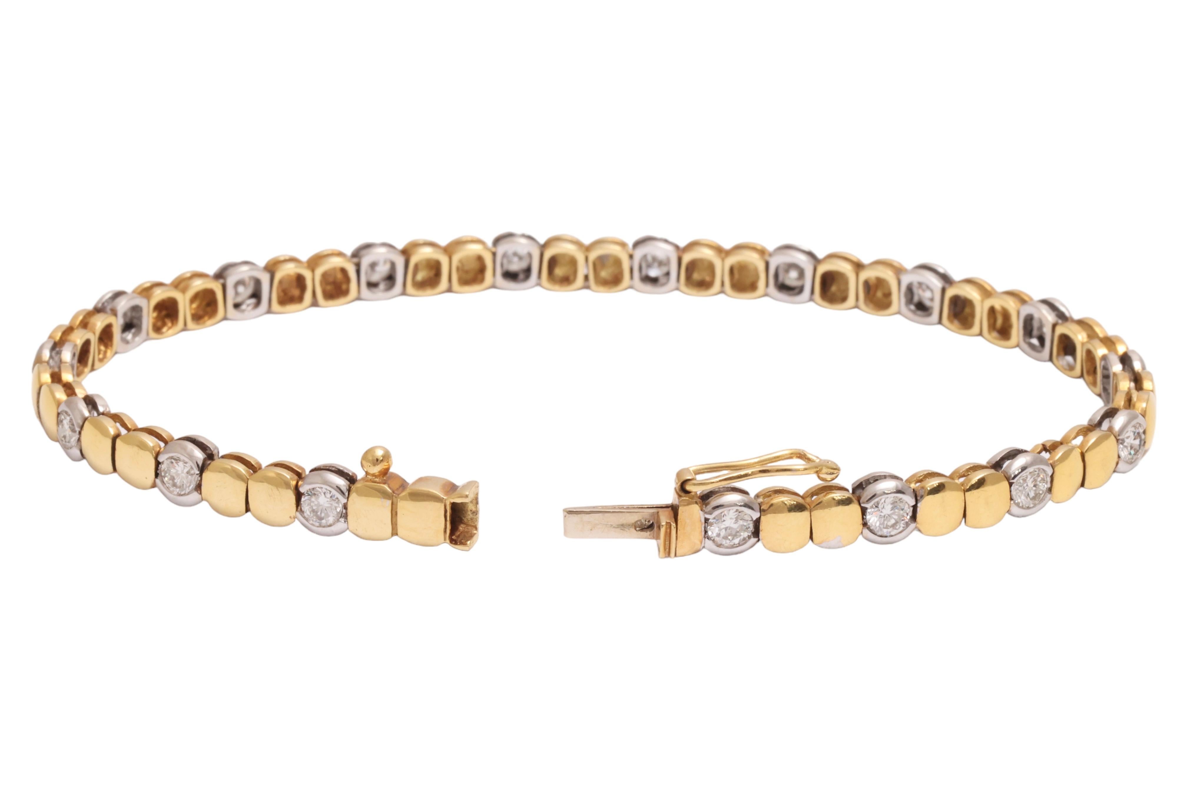 18 Kt. Solid White & Yellow Gold TENNIS BRACELET,  2 Cts Brilliant Cut Diamonds For Sale 2