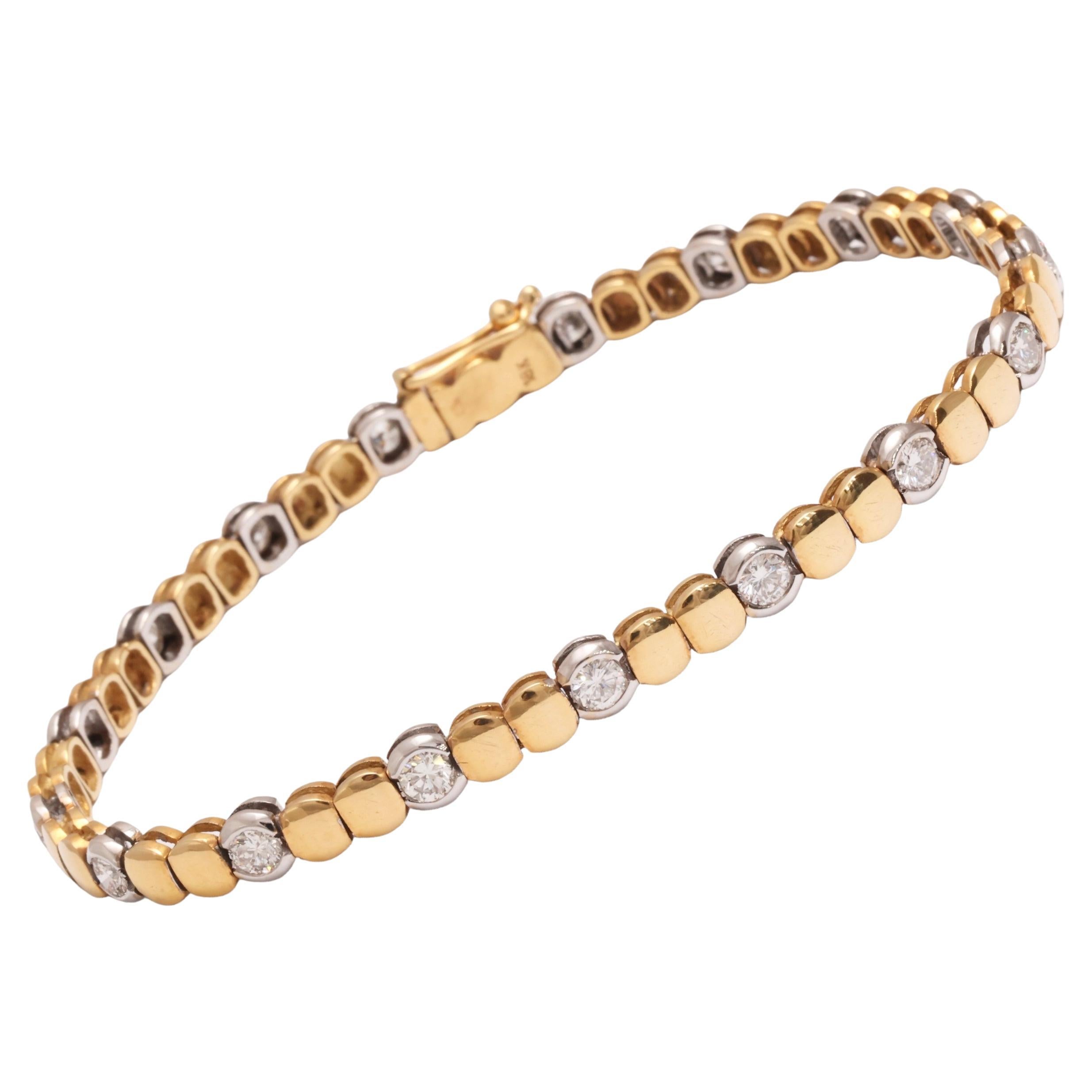 18 Kt. Solid White & Yellow Gold TENNIS BRACELET,  2 Cts Brilliant Cut Diamonds For Sale