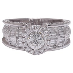 18 Kt Solitaire Round Brilliant & Baguette Cut Diamond Engagement Ring , 3.35 Ct