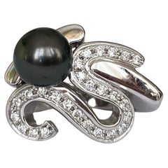 18 Kt. Tahiti-Perle, Weißgold-Cocktail  Ring Diamanten