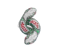 18 Kt Toi & Moi Snake ring with Multi Color Stones & Diamonds