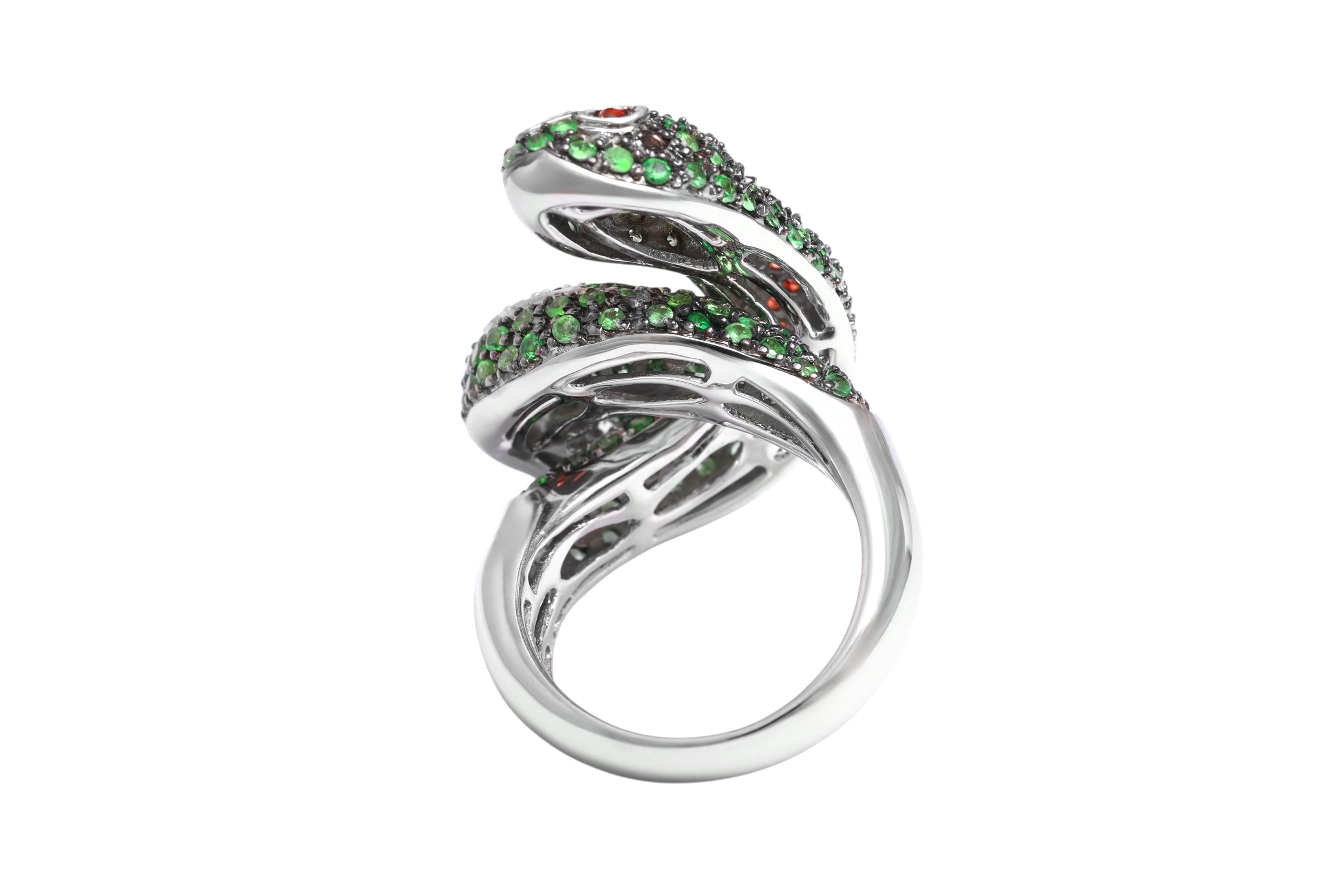 Bague serpent Toi & Moi 18 Kt avec pierres et diamants multicolores Neuf - En vente à Antwerp, BE
