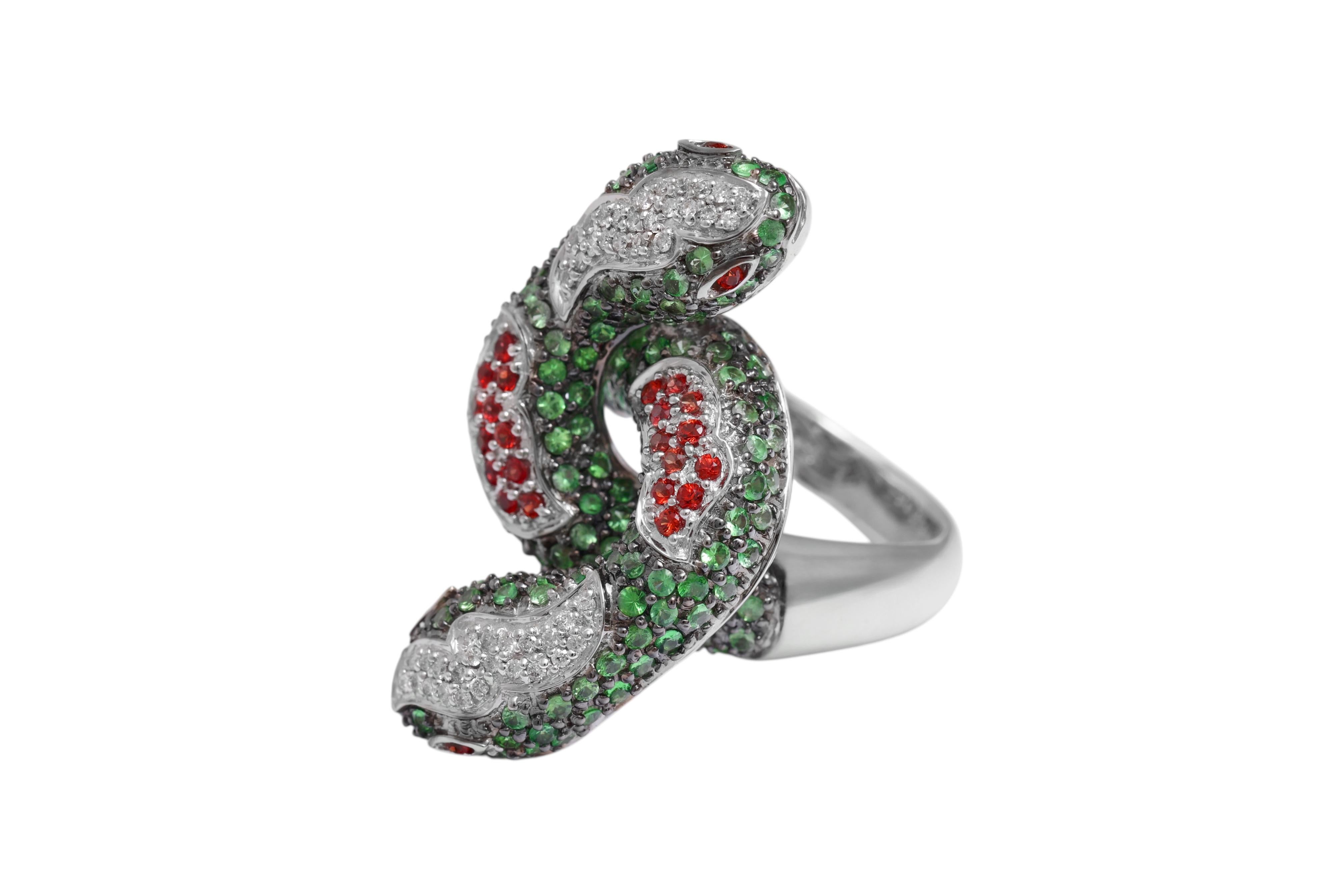 Bague serpent Toi & Moi 18 Kt avec pierres et diamants multicolores Unisexe en vente