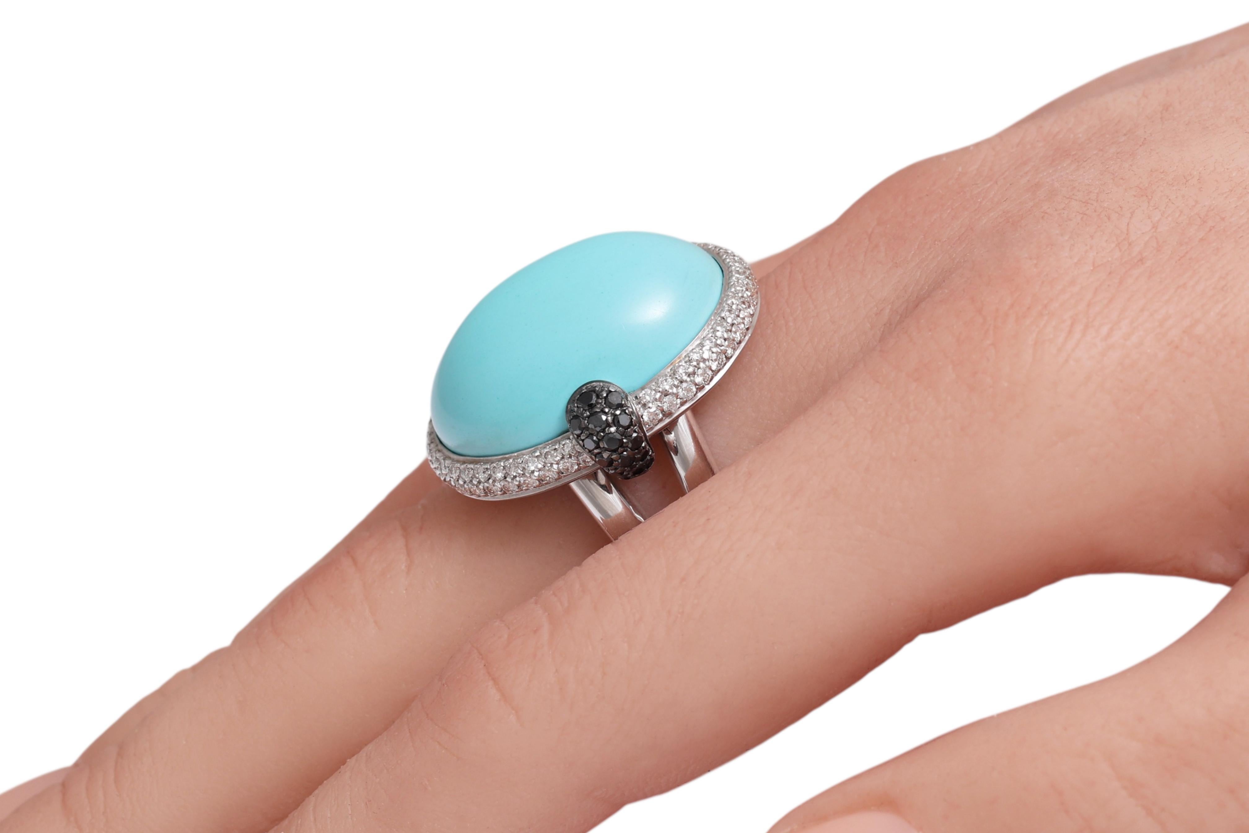 18 Kt Türkis Cabochon & Diamant Ring im Angebot 6