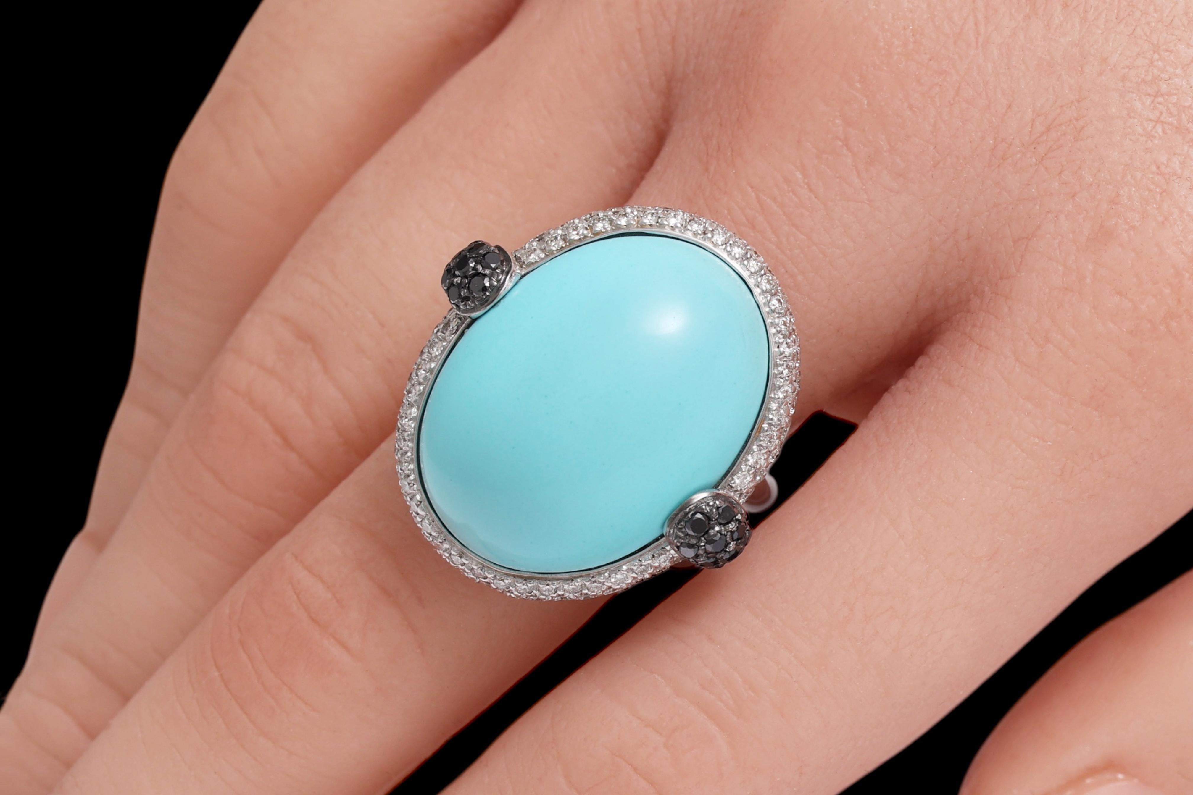 18 Kt Türkis Cabochon & Diamant Ring im Angebot 7