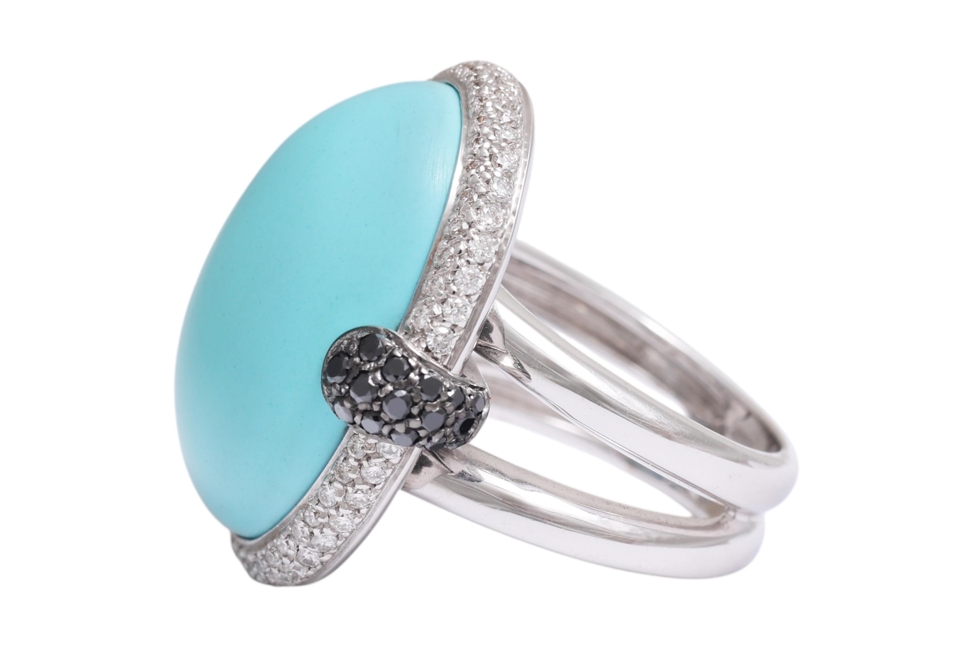 18 Kt Türkis Cabochon & Diamant Ring (Moderne) im Angebot