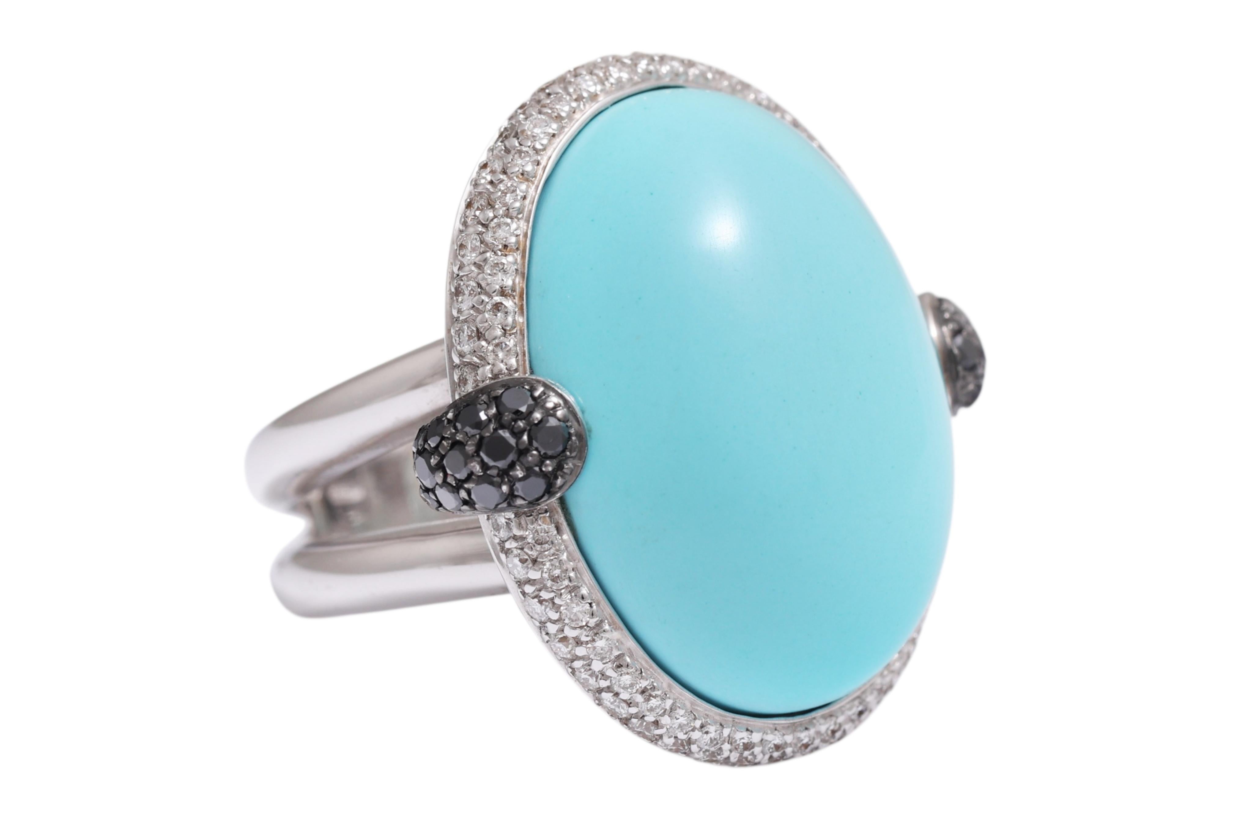 18 Kt Türkis Cabochon & Diamant Ring im Zustand „Neu“ im Angebot in Antwerp, BE