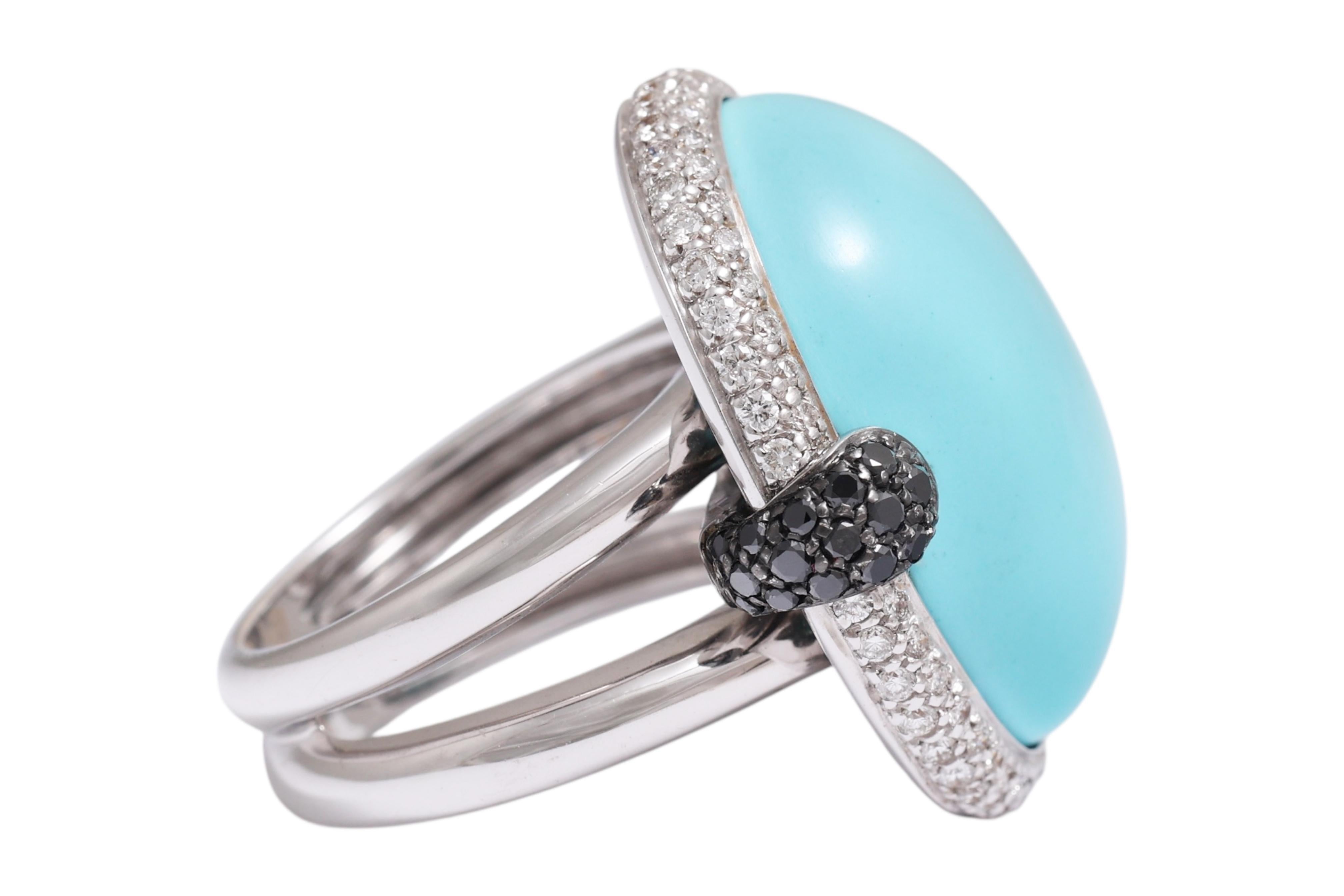 18 Kt Türkis Cabochon & Diamant Ring für Damen oder Herren im Angebot