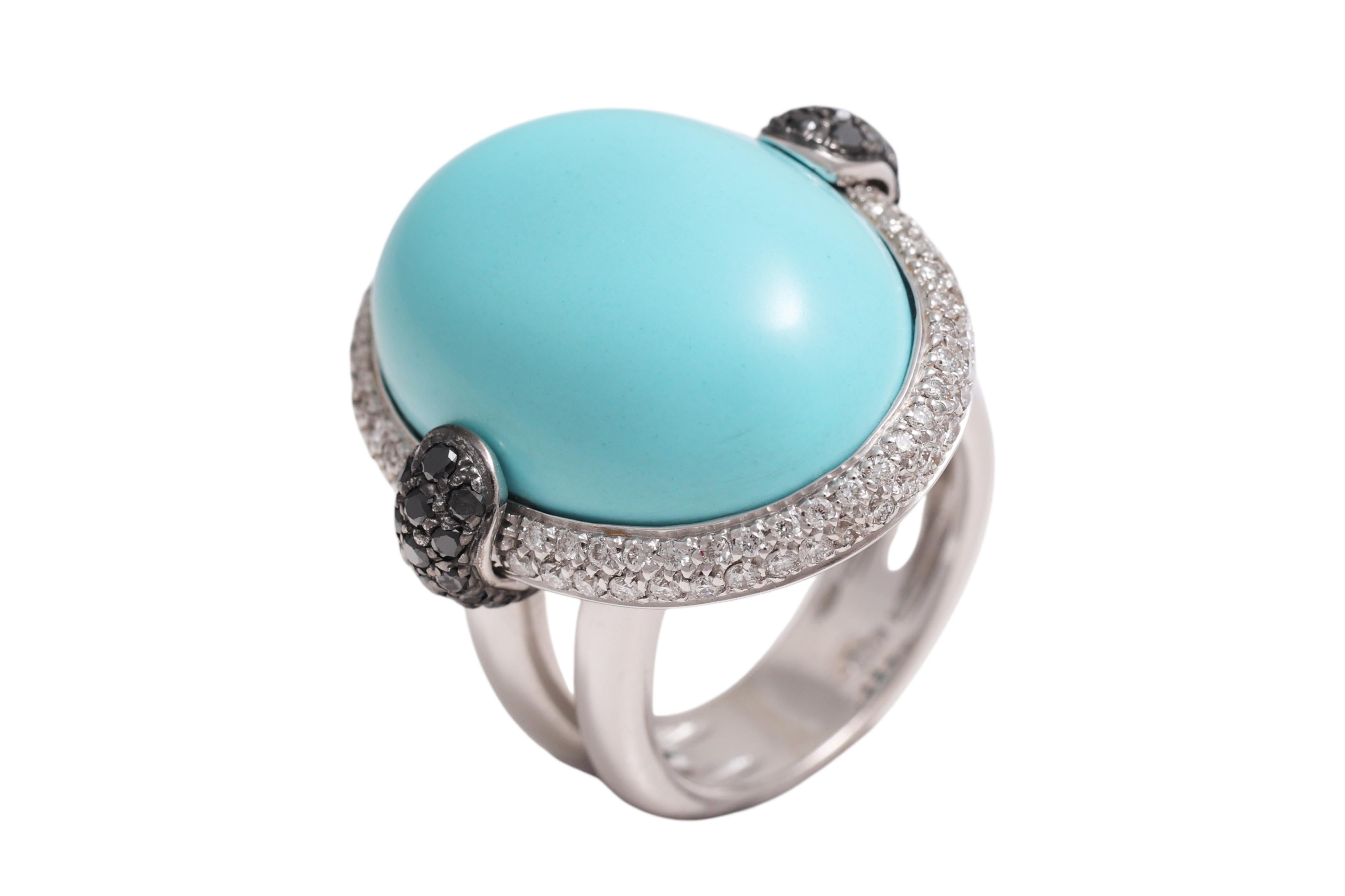 18 Kt Türkis Cabochon & Diamant Ring im Angebot 1