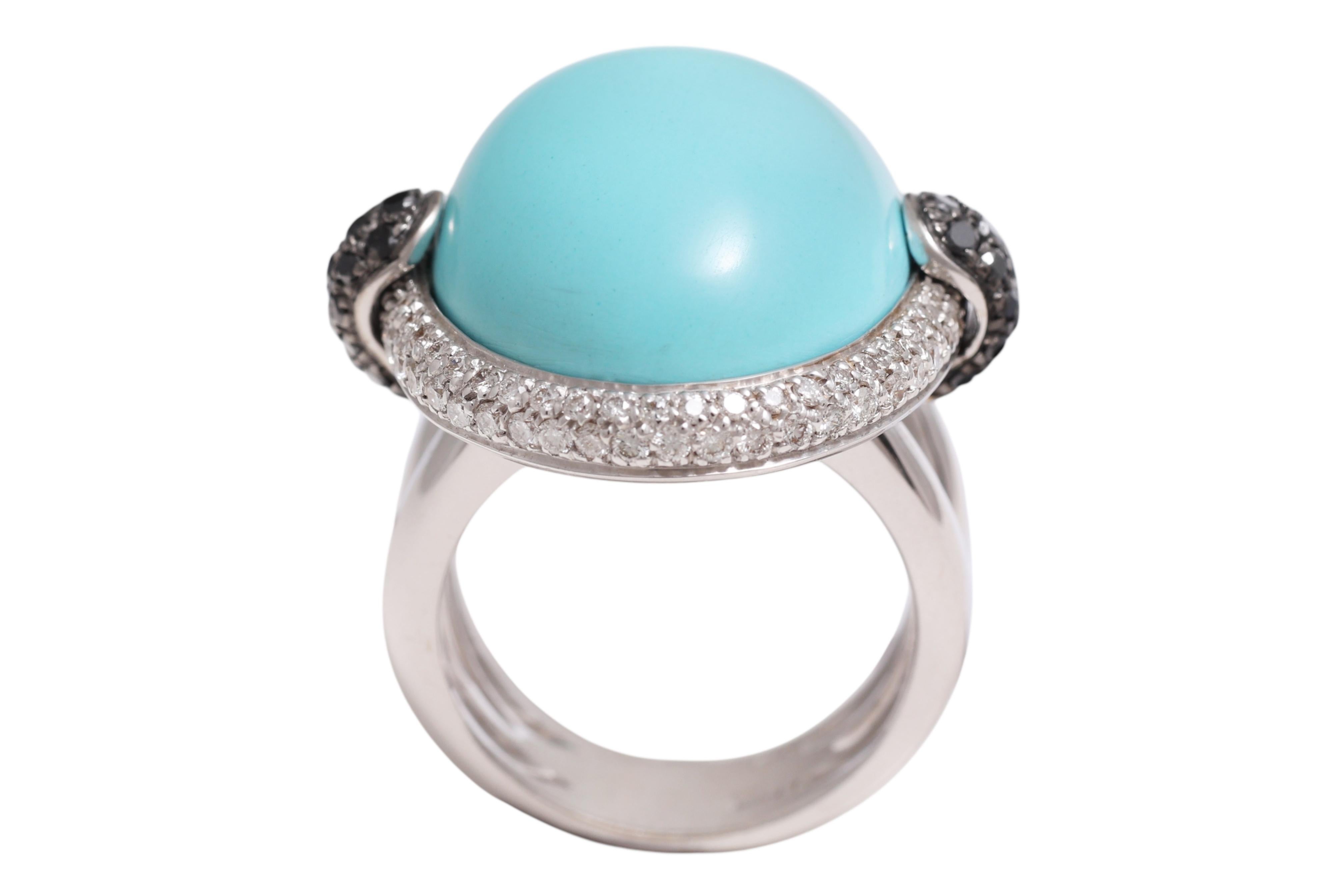 18 Kt Türkis Cabochon & Diamant Ring im Angebot 2