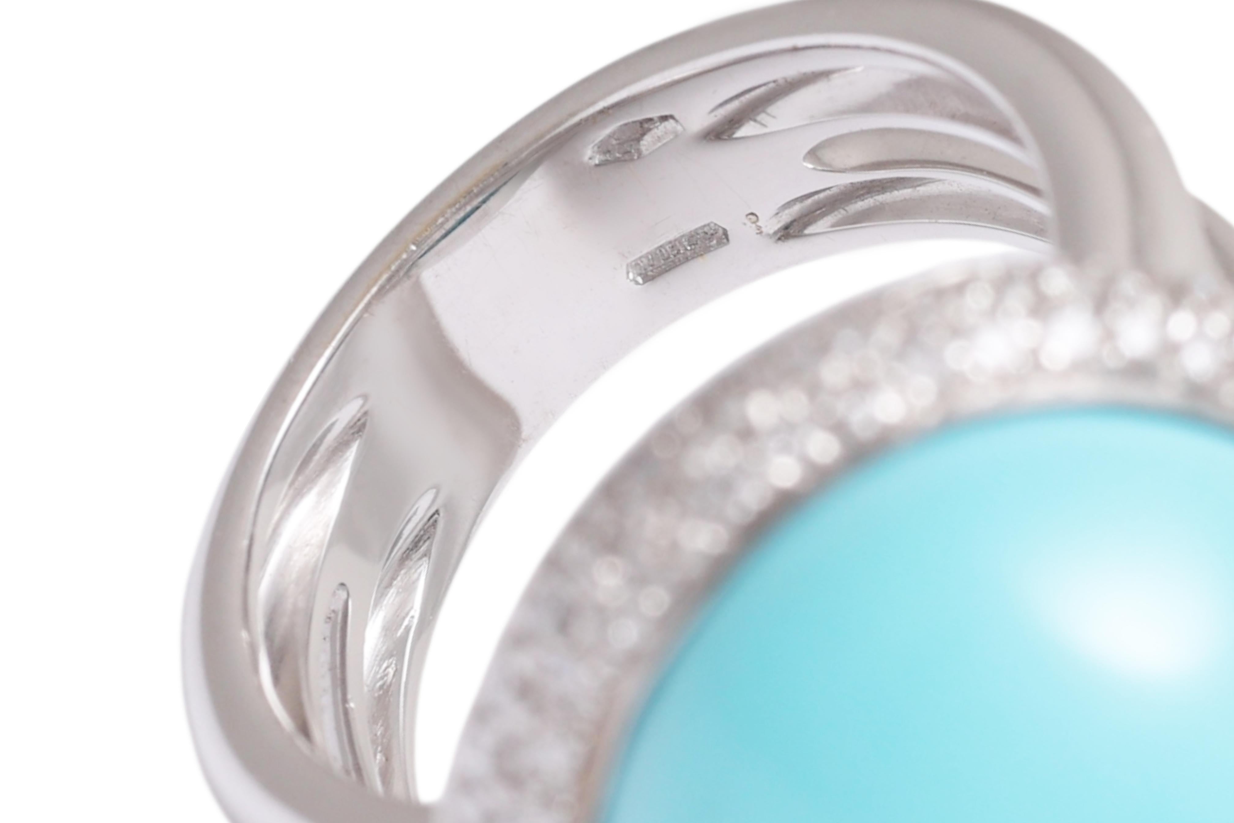 18 Kt Türkis Cabochon & Diamant Ring im Angebot 3